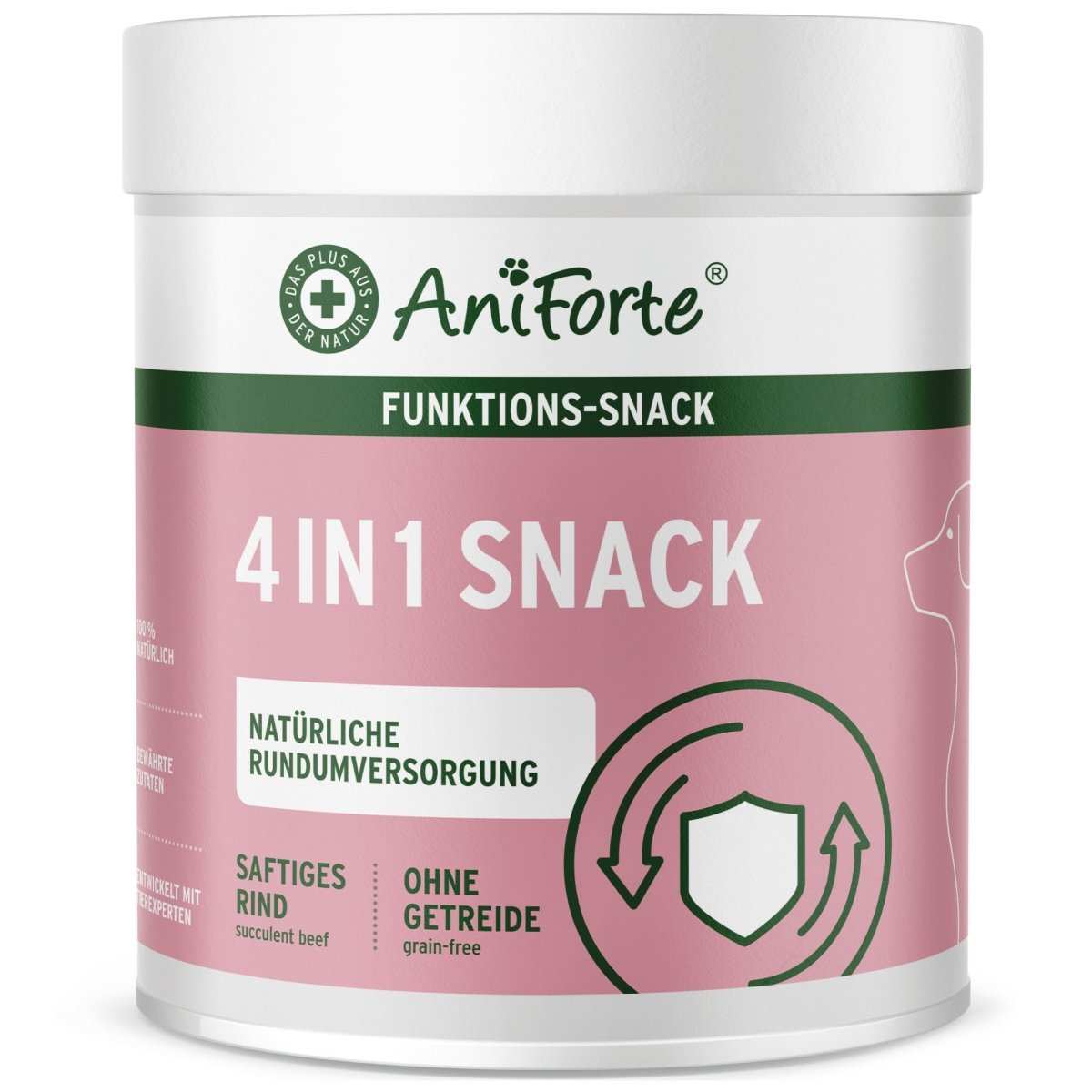AniForte 4in1 Snack for dogs, natural ingredients, grain-free, succulent beef, functional support.