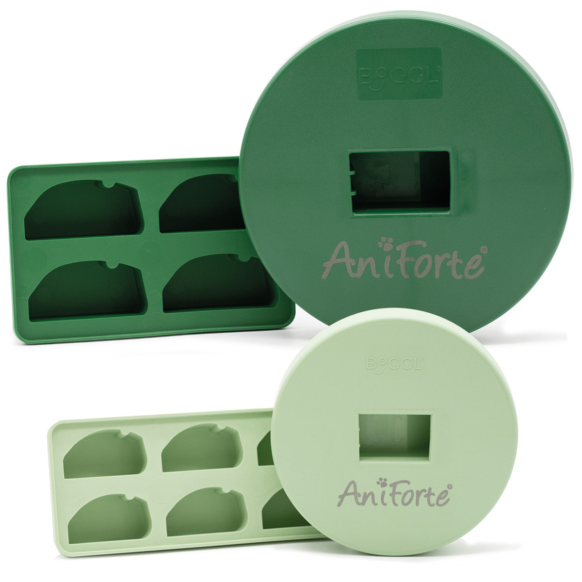 AniForte BOGGL® Bundle: grünes Hunde-Schleckspielzeug mit flexiblen Eiswürfelformen für mentale Beschäftigung und Abkühlung