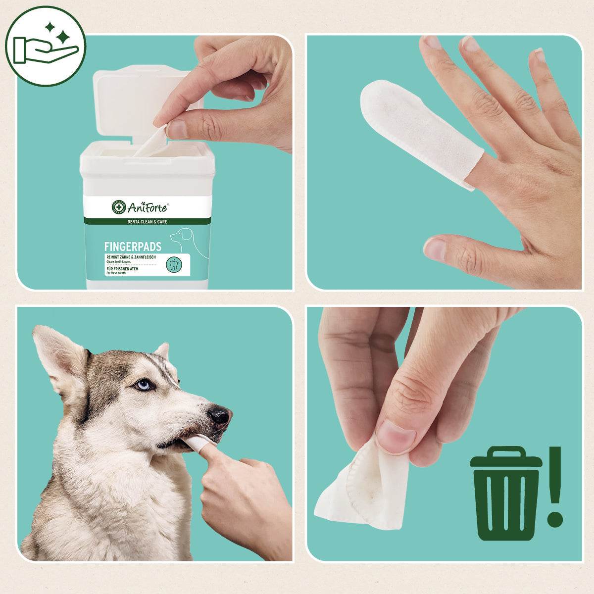 Denta Clean & Care Fingerpads für Hunde zur einfachen Zahnpflege und Verbesserung der Mundhygiene.