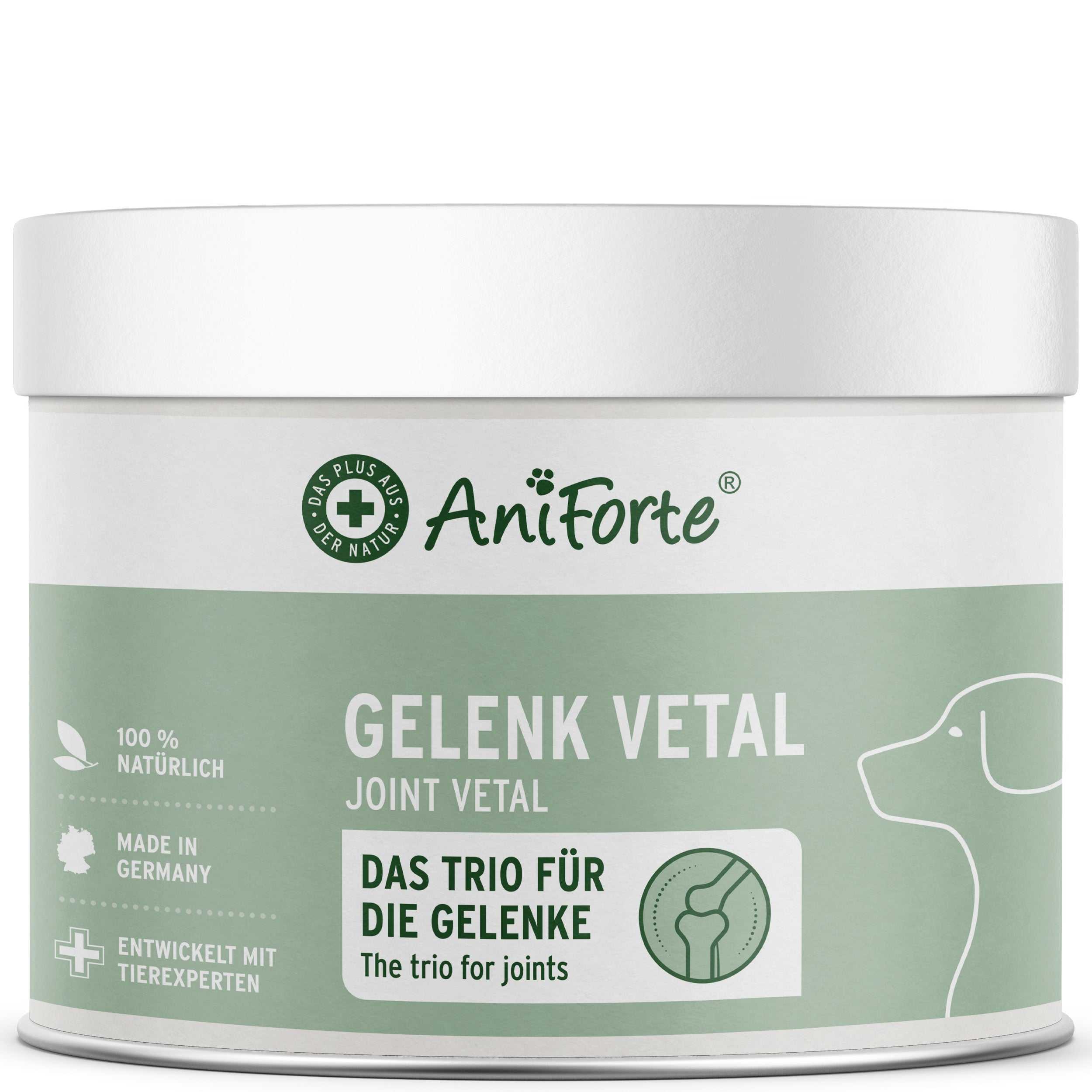 AniForte GelenkVETAL 3 Gelenkpulver für Hunde, natürliche Unterstützung der Gelenkfunktion und Beweglichkeit, enthält Grünlippmuschel, Teufelskralle und Fischkollagen.