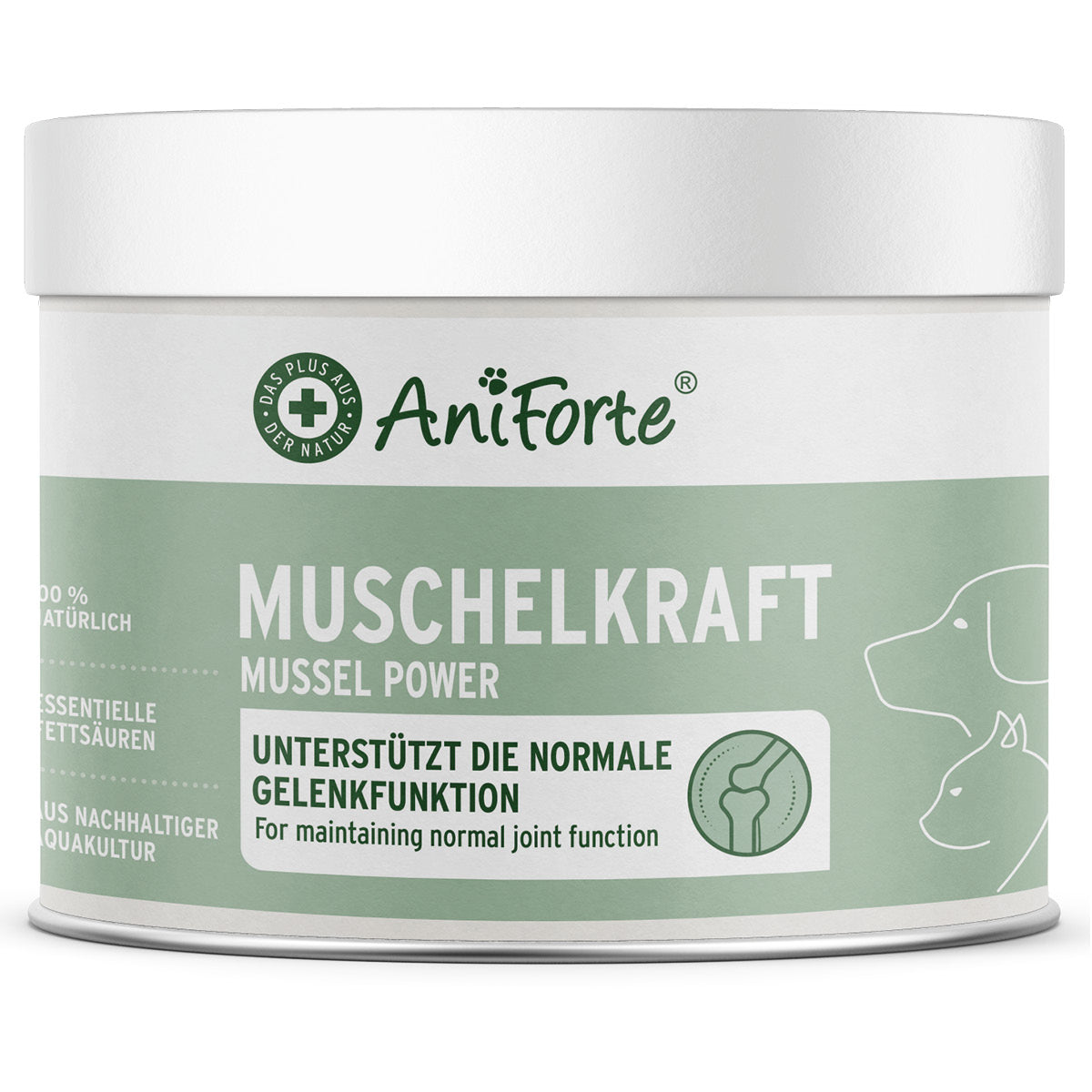 Muschelkraft Pulver aus Blauer Miesmuschel als natürliches Futtertopping für Hunde und Katzen