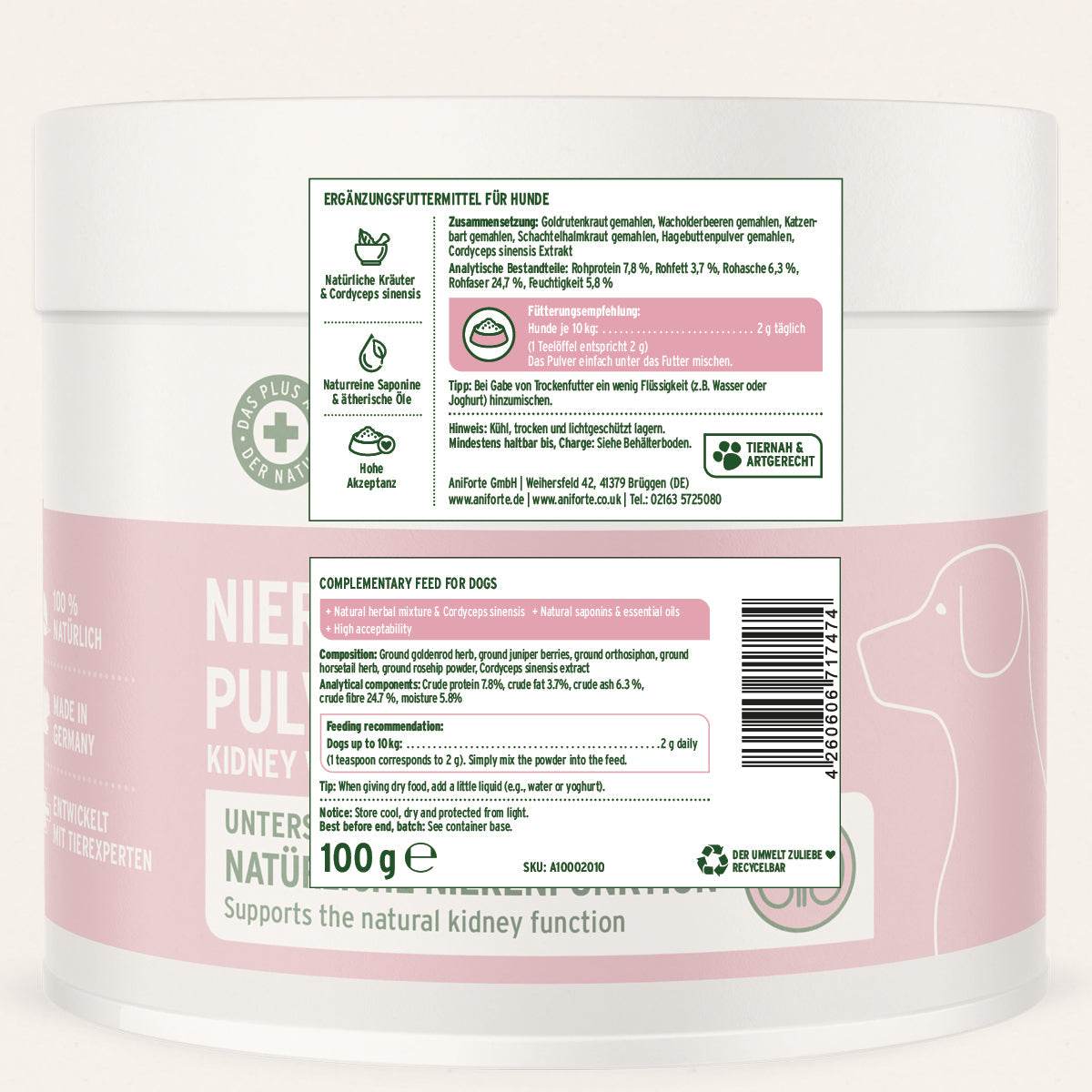 AniForte® NierenVetal Pulver – Natürliche Kräutermischung für Hunde zur Unterstützung der Nierenfunktion.