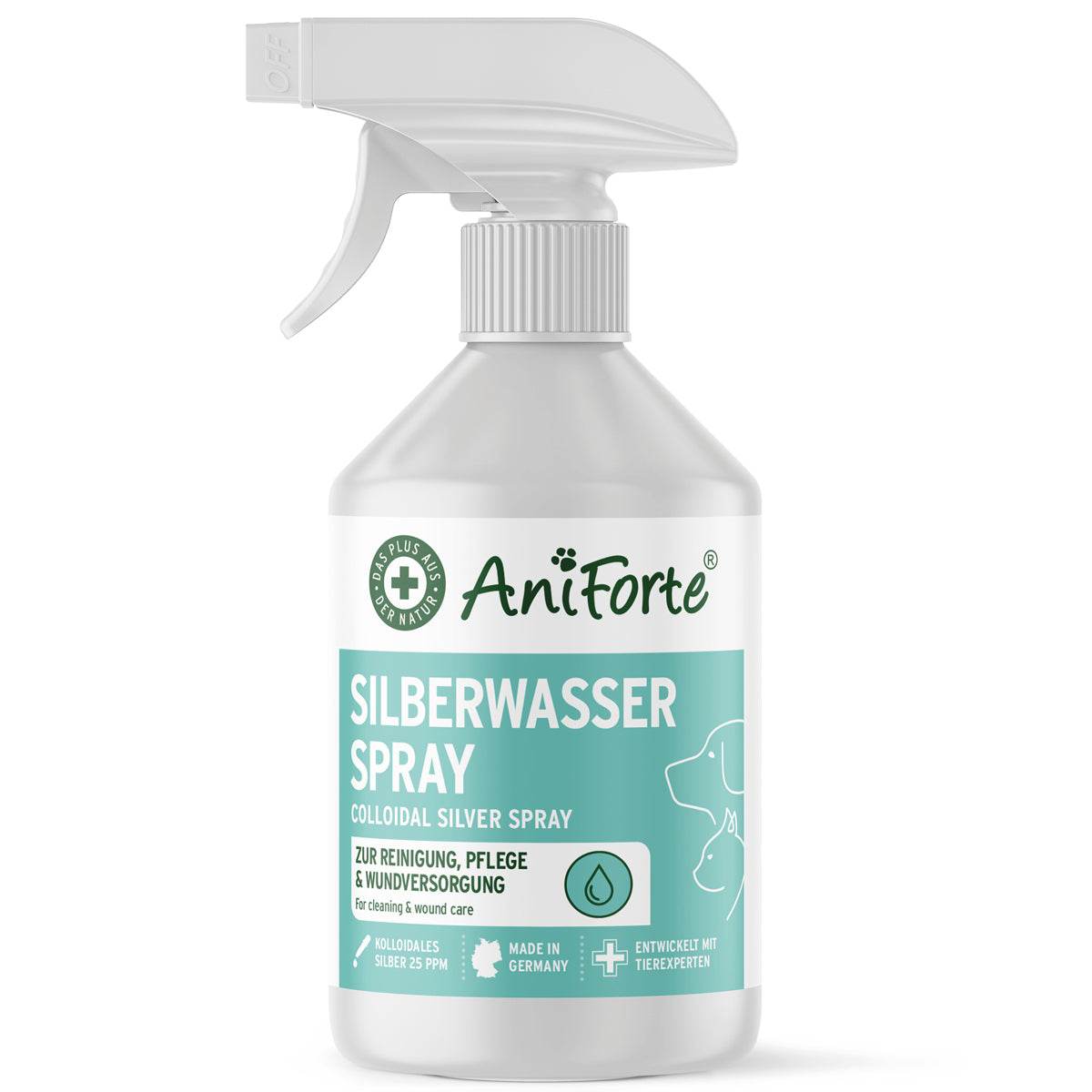 Silberwasserspray zur Reinigung, Pflege und Wunderversorgung mit Kolloidalen Silber 25ppm aus bewährter Naturheilkunde mit Tierexperten entwickelt