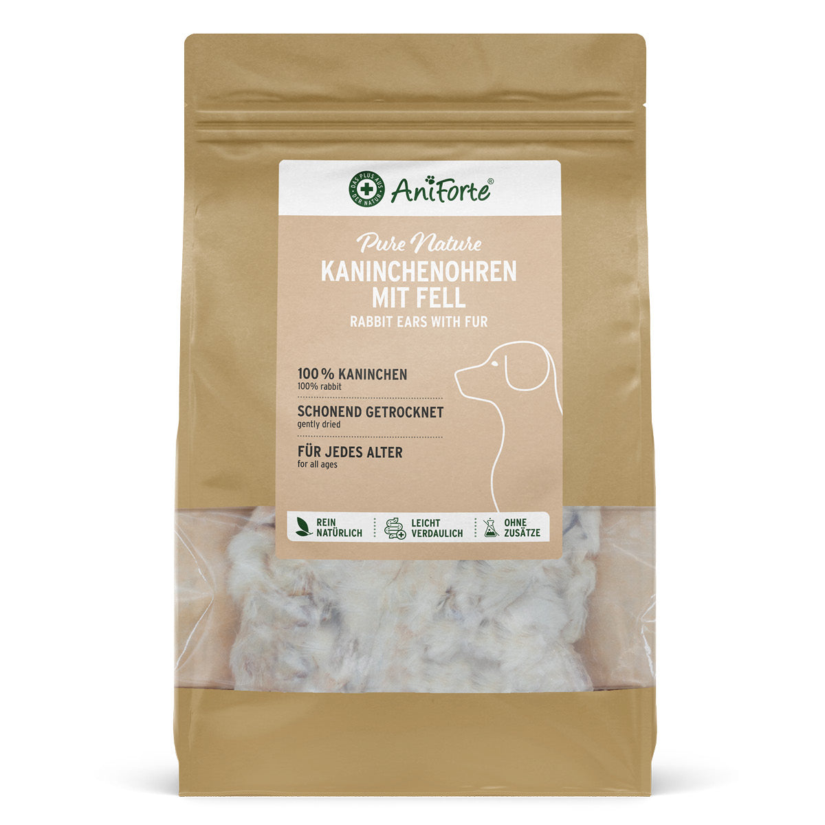 AniForte Kaninchenohren mit Fell Kausnack für Hunde, schonend getrocknet, natürlich und gut verträglich