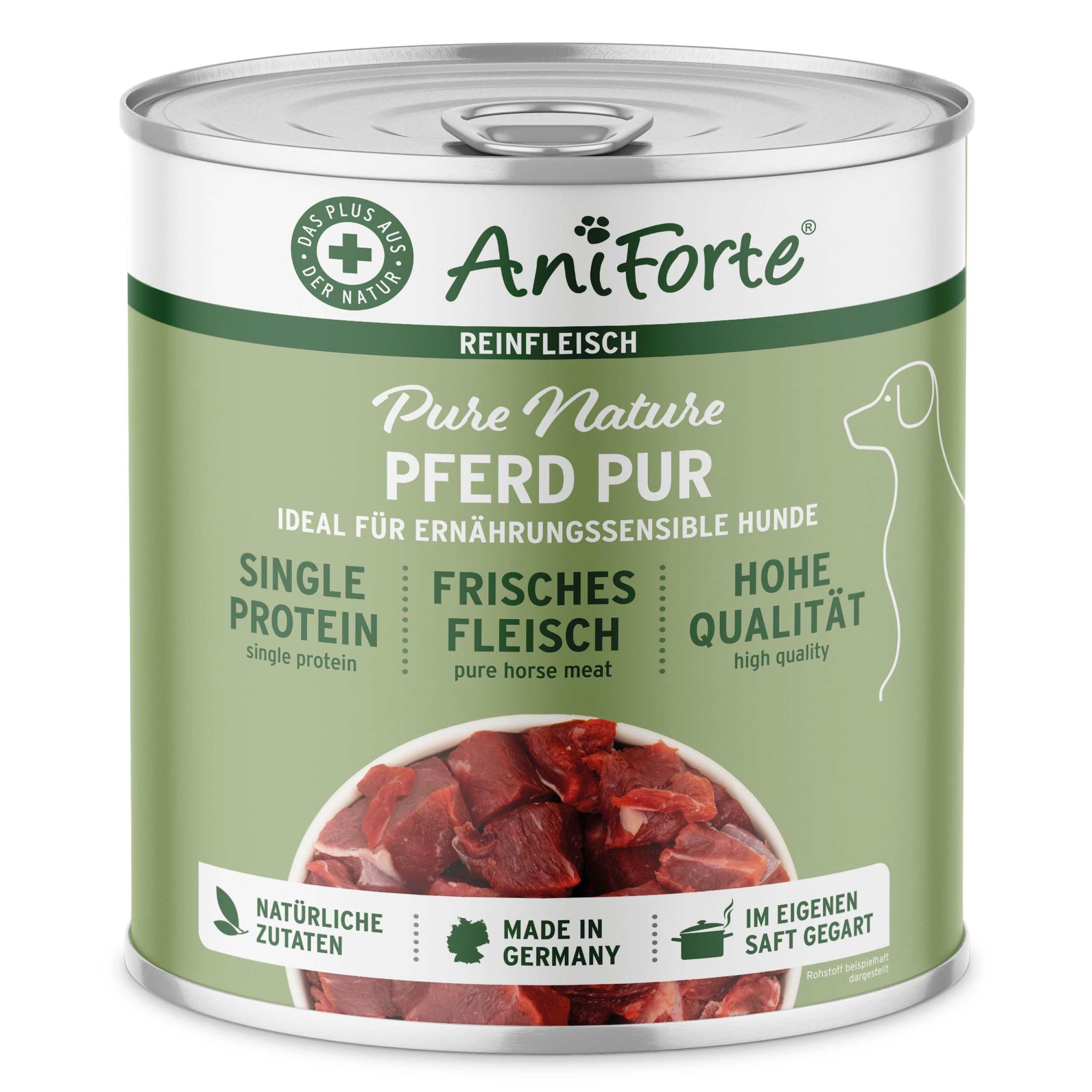 Nassfutter "Pferd Pur" für Hunde von AniForte mit reinem Pferdefleisch, getreidefrei, glutenfrei, aus Deutschland.