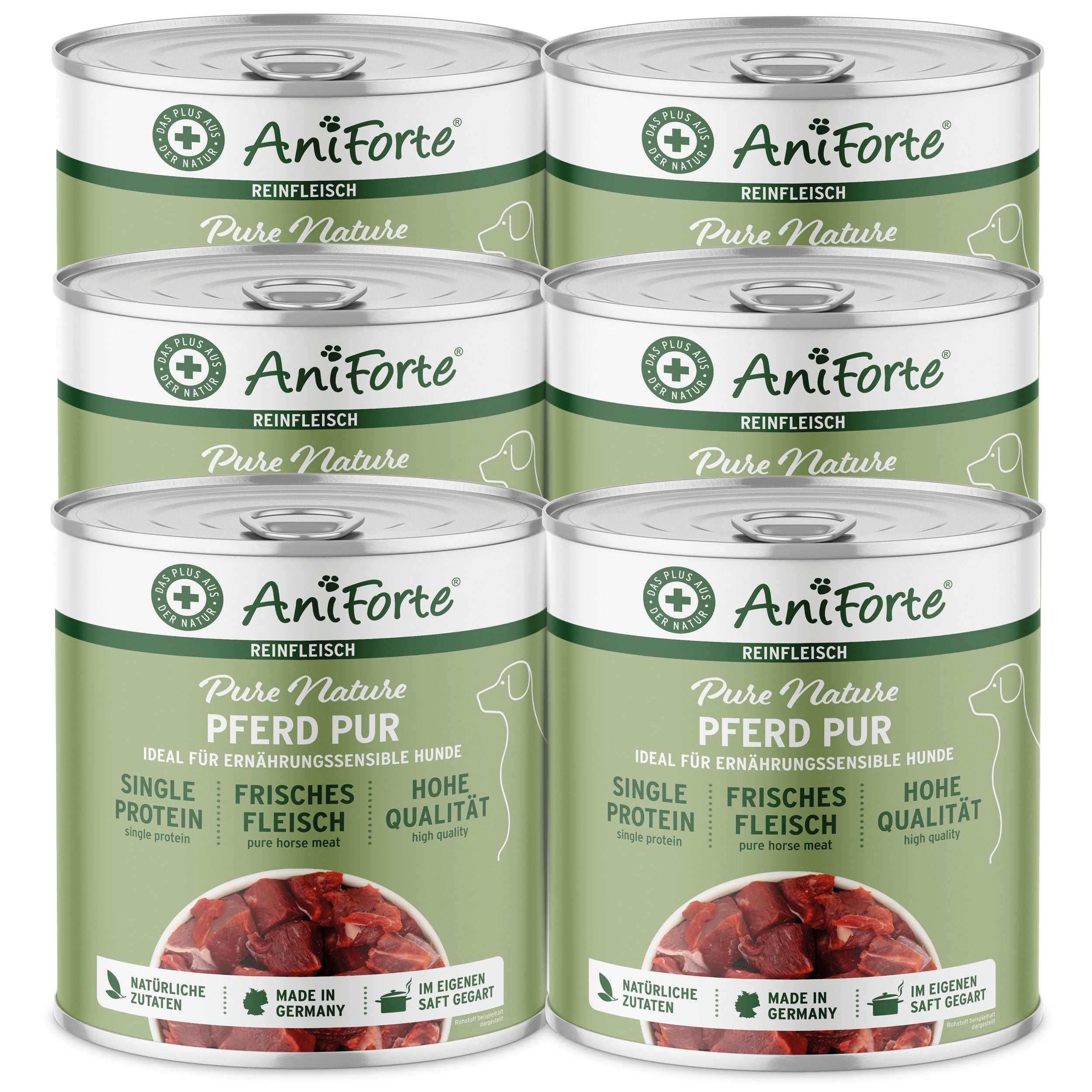 AniForte Nassfutter Pferd Pur für Hunde, getreidefrei, glutenfrei, hochwertige Einzelprotein-Nahrung.
