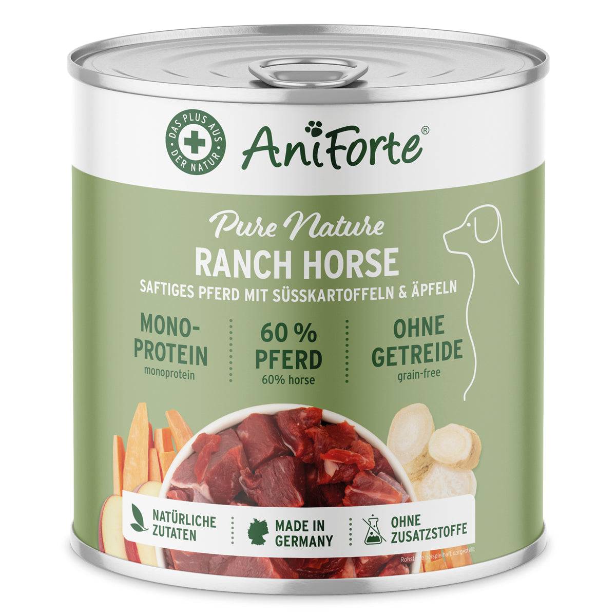 AniForte PureNature RanchHorse Nassfutterdose für Hunde, Pferd mit Süßkartoffeln & Äpfeln, getreidefrei, 400g.