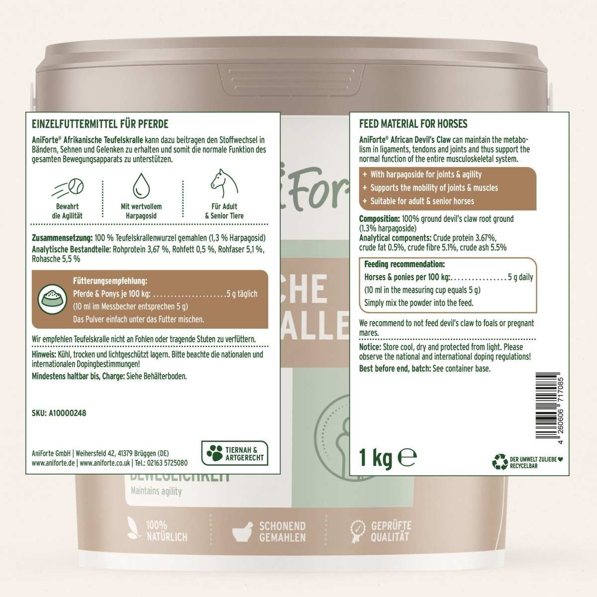 Etikett und Dose Afrikanische Teufelskralle - AniForte