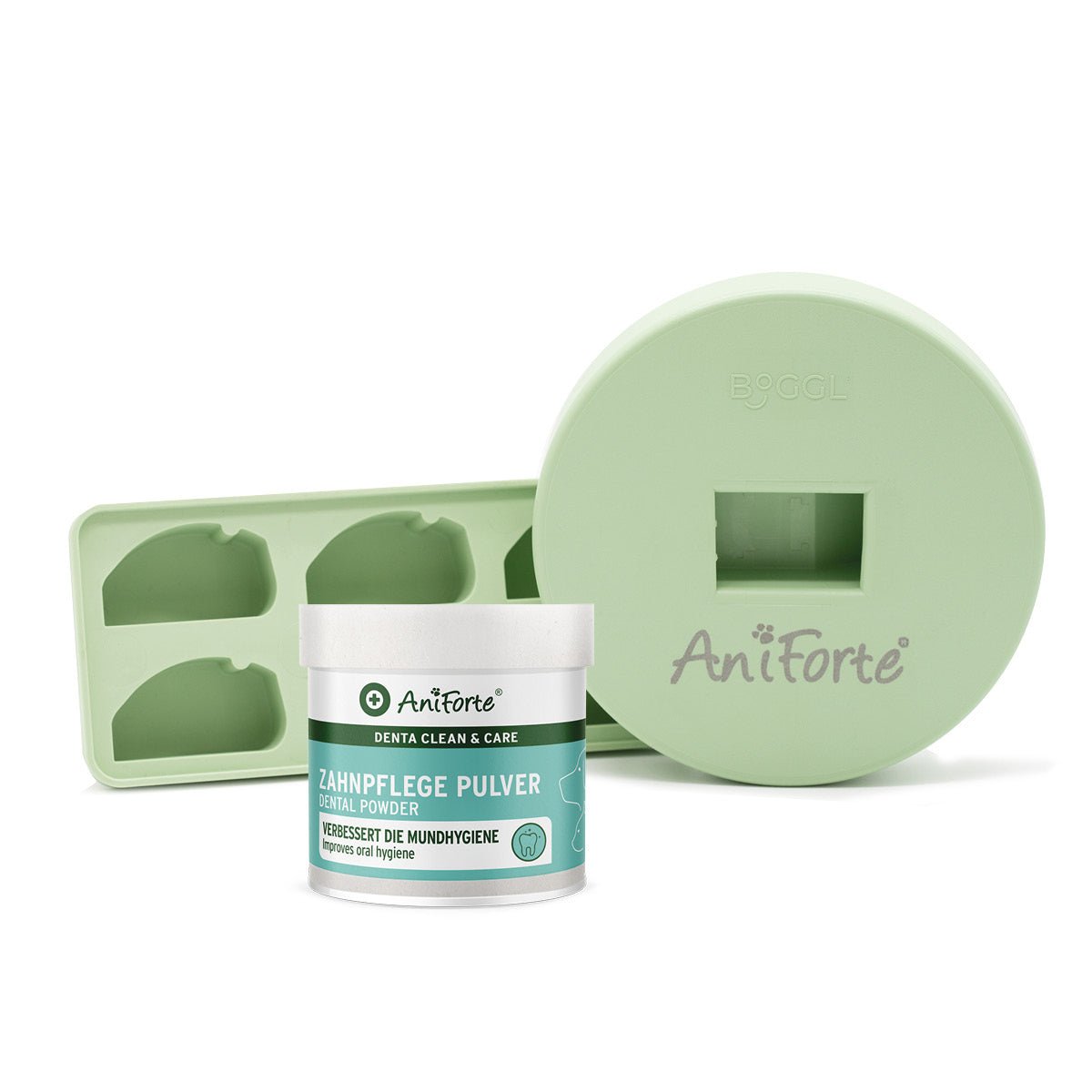 AniForte BOGGL® Bundle mit Schleckspielzeug, Denta Clean Pulver und FOGGL® Eiswürfelform für Hunde