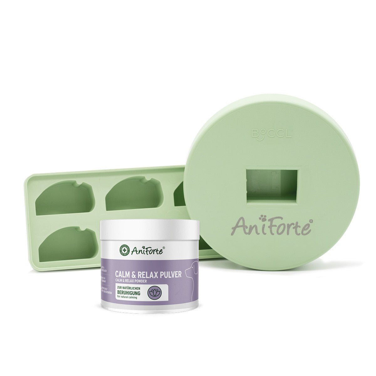 AniForte BOGGL® Bundle innovatives Hundeschleckspielzeug mit Calm & Relax Pulver und FOGGL® Eiswürfelform