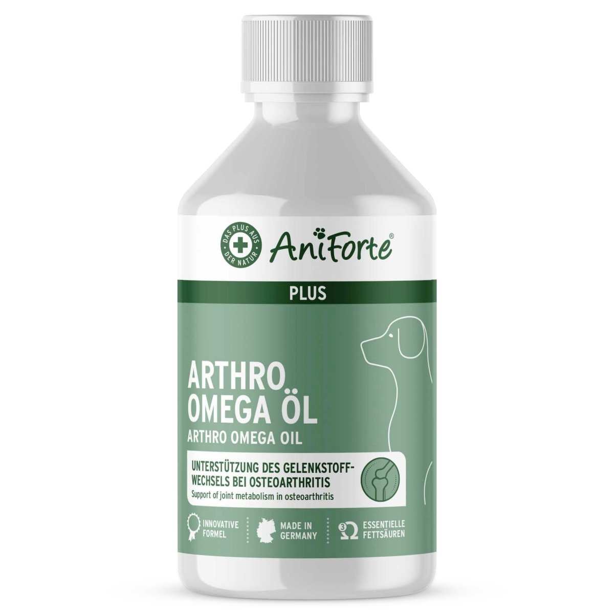 AniForte® plus Arthro Omega Öl for dogs, supports joint metabolism in osteoarthritis, rich in Omega-3.
