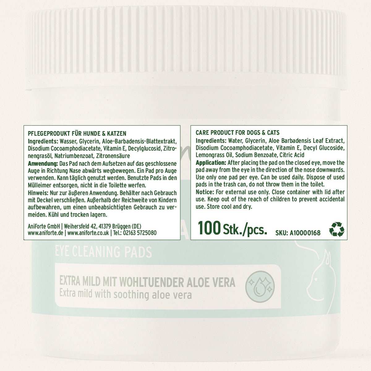 Augen-Reinigungspads für Hunde und Katzen mit Aloe Vera zur sanften Reinigung und Pflege.