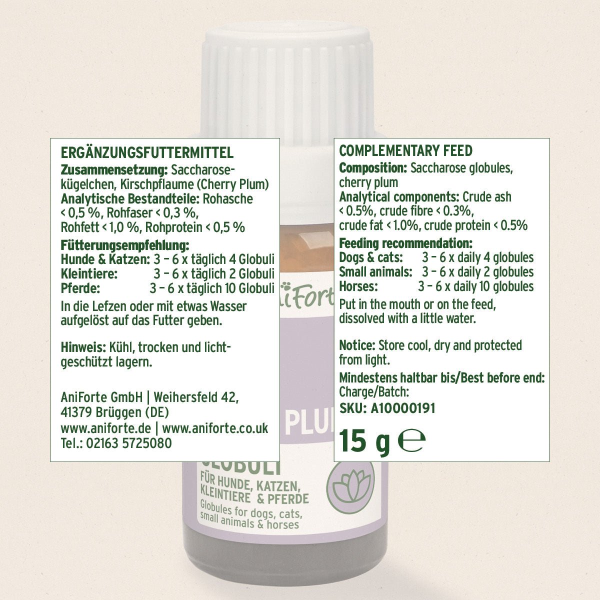 Bachblüten Cherry Plum Globuli für Hunde Katzen und Kleintiere bei Angst