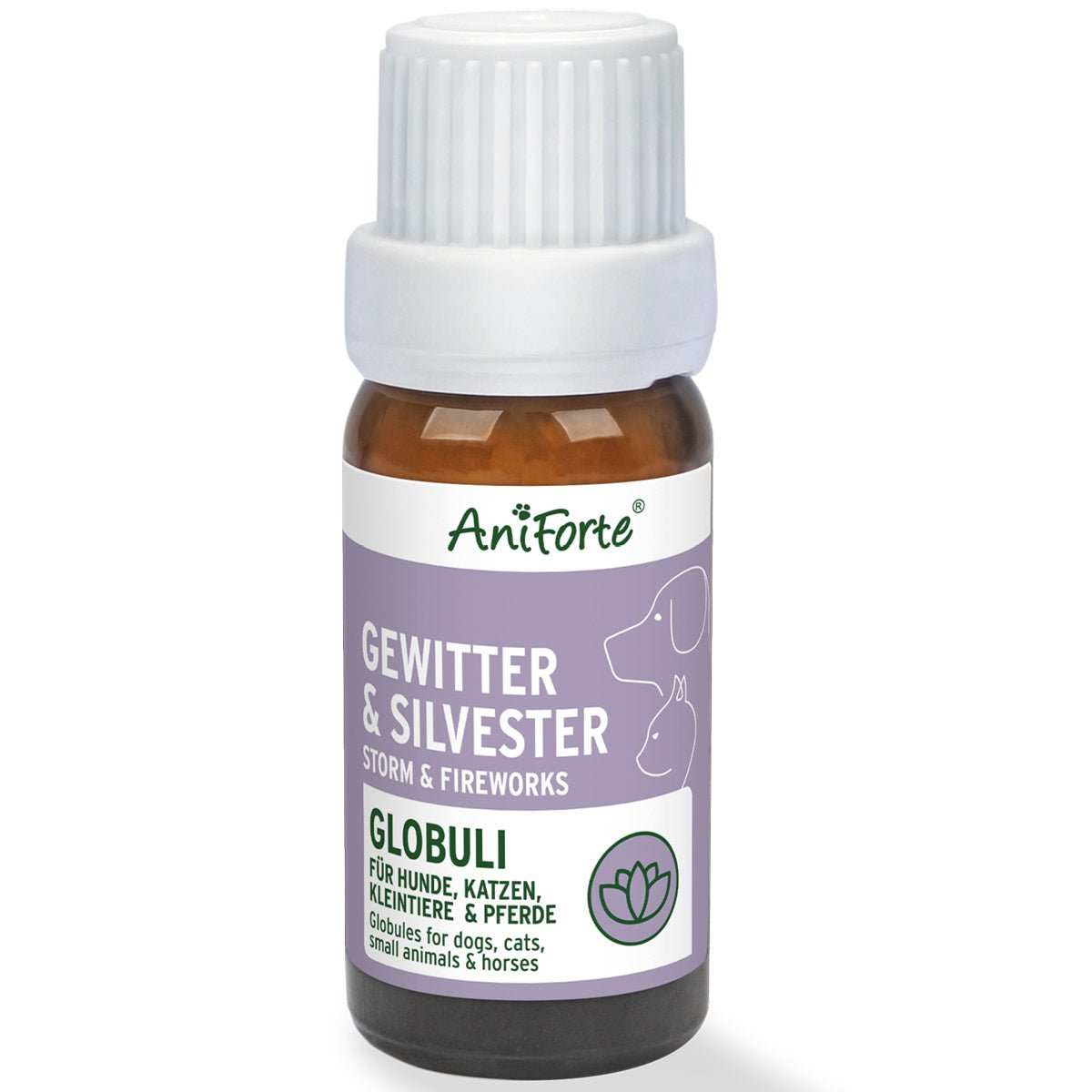 Kleine Flasche Bachblüten Gewitter & Silvester Globuli für Haustiere, pflanzliche Mischung.