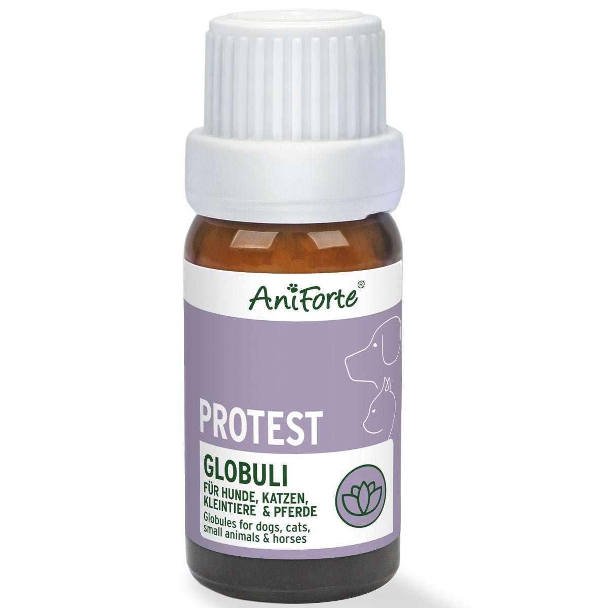 Flasche Bachblüten Protest Globuli für Hunde, Katzen & Kleintiere, beruhigende natürliche Globuli bei Verhaltensproblemen.
