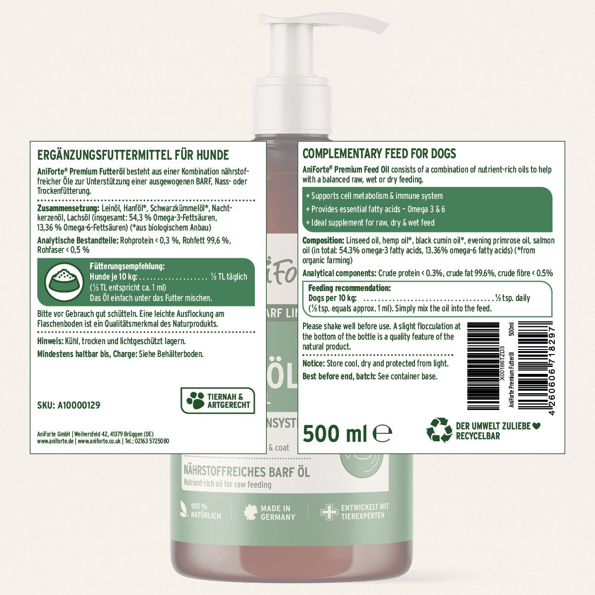 Barf All In Set für ausgewogene Rohfütterung von Hunden mit Barf Complete und Premium Futteröl