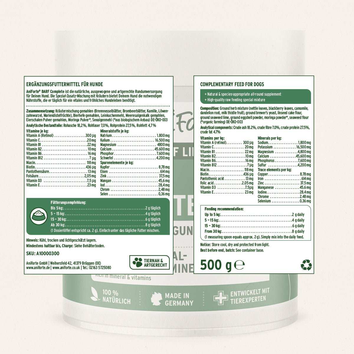 Etikett auf Dose BARF Complete.