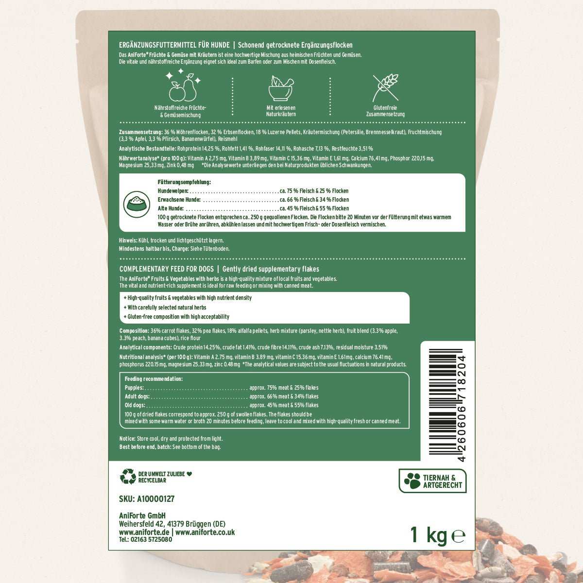 Etikett BARF-Line Früchte & Gemüse mit Kräutern,.