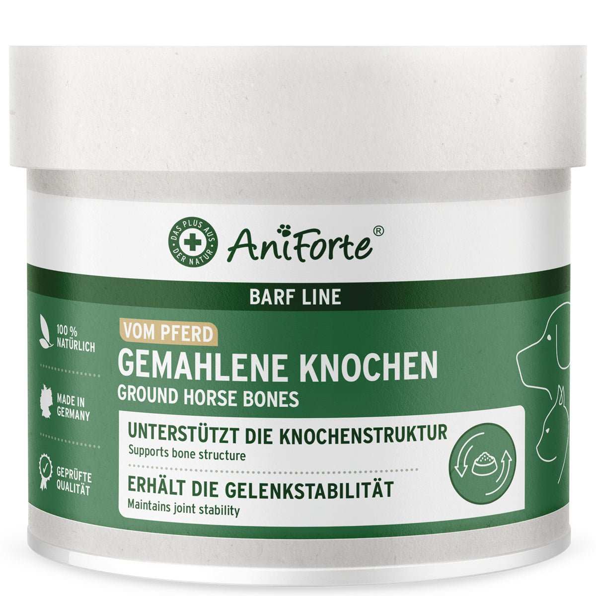 BARF-Line Gemahlene Knochen vom Pferd, natürliche Calciumquelle für Hunde und Katzen, ideal für artgerechte Fütterung, hochwertiges Produkt aus Deutschland.