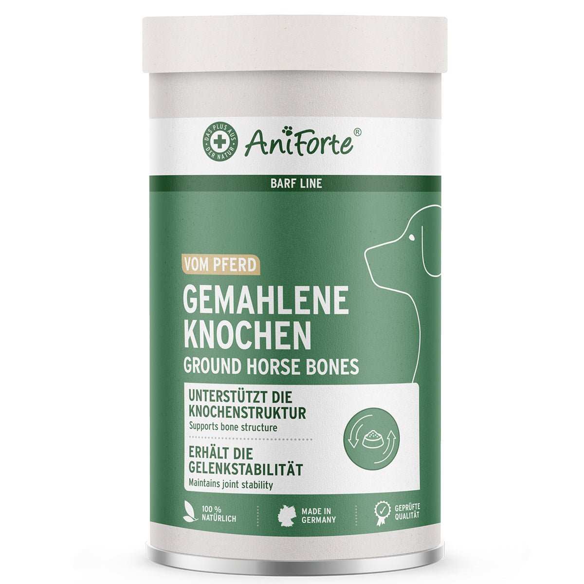 AniForte® BARF-Line Gemahlene Pferdeknochen als natürliche Calciumquelle für Hunde und Katzen, unterstützt Knochenstruktur und Gelenkstabilität.