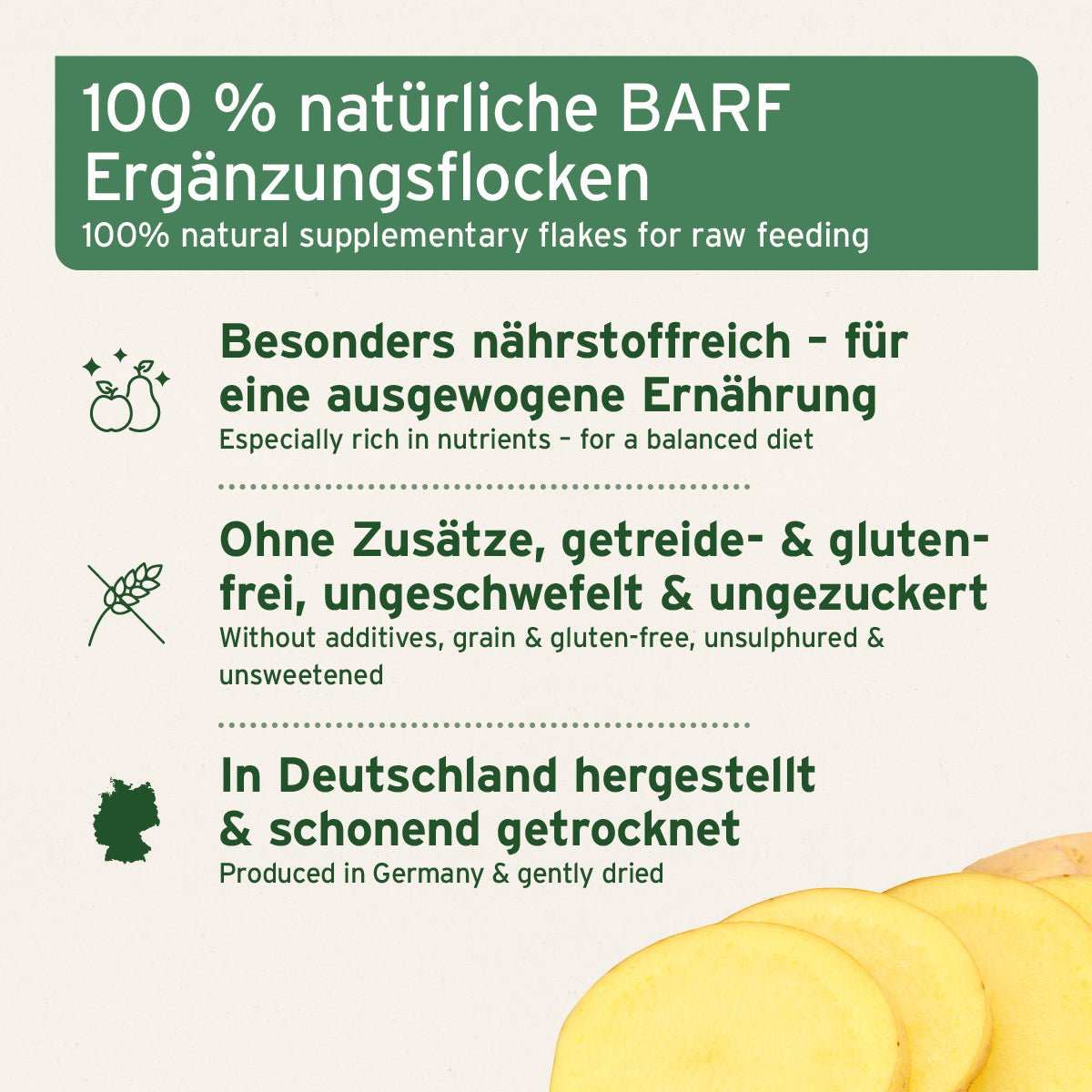 Grafik mit zusätzlichen Informationen BARF - Line Kartoffelflocken - AniForte