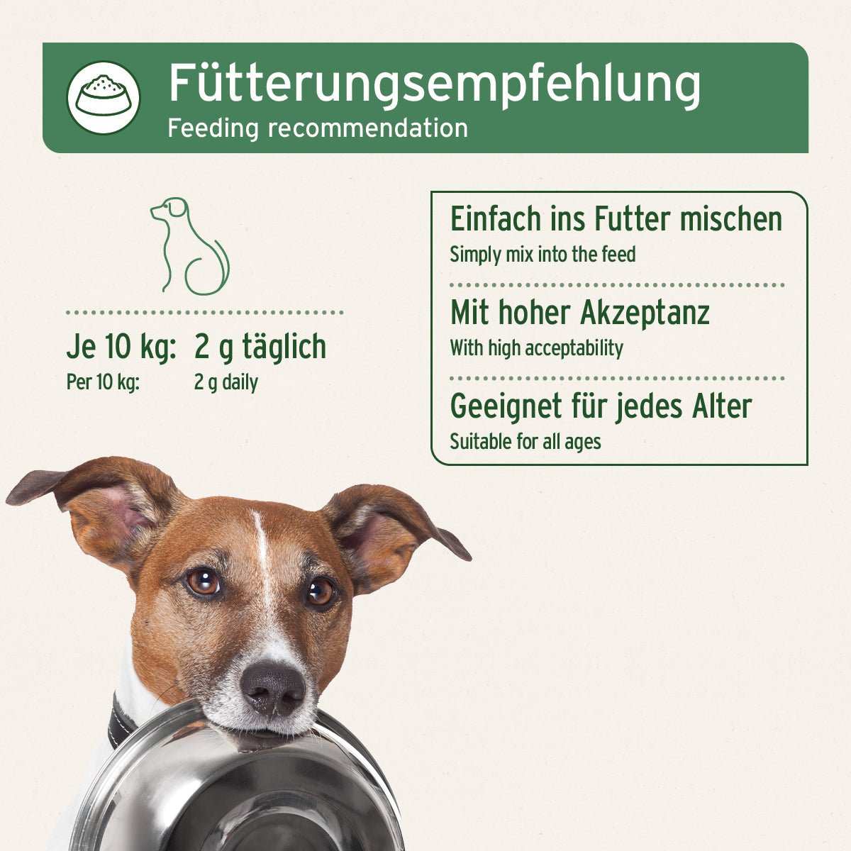 Informationen BARF Naturkräuter-Mix für Hunde, ideale Barf-Ergänzung, ausgewogene Kräutermischung, natürlich in Deutschland hergestellt.