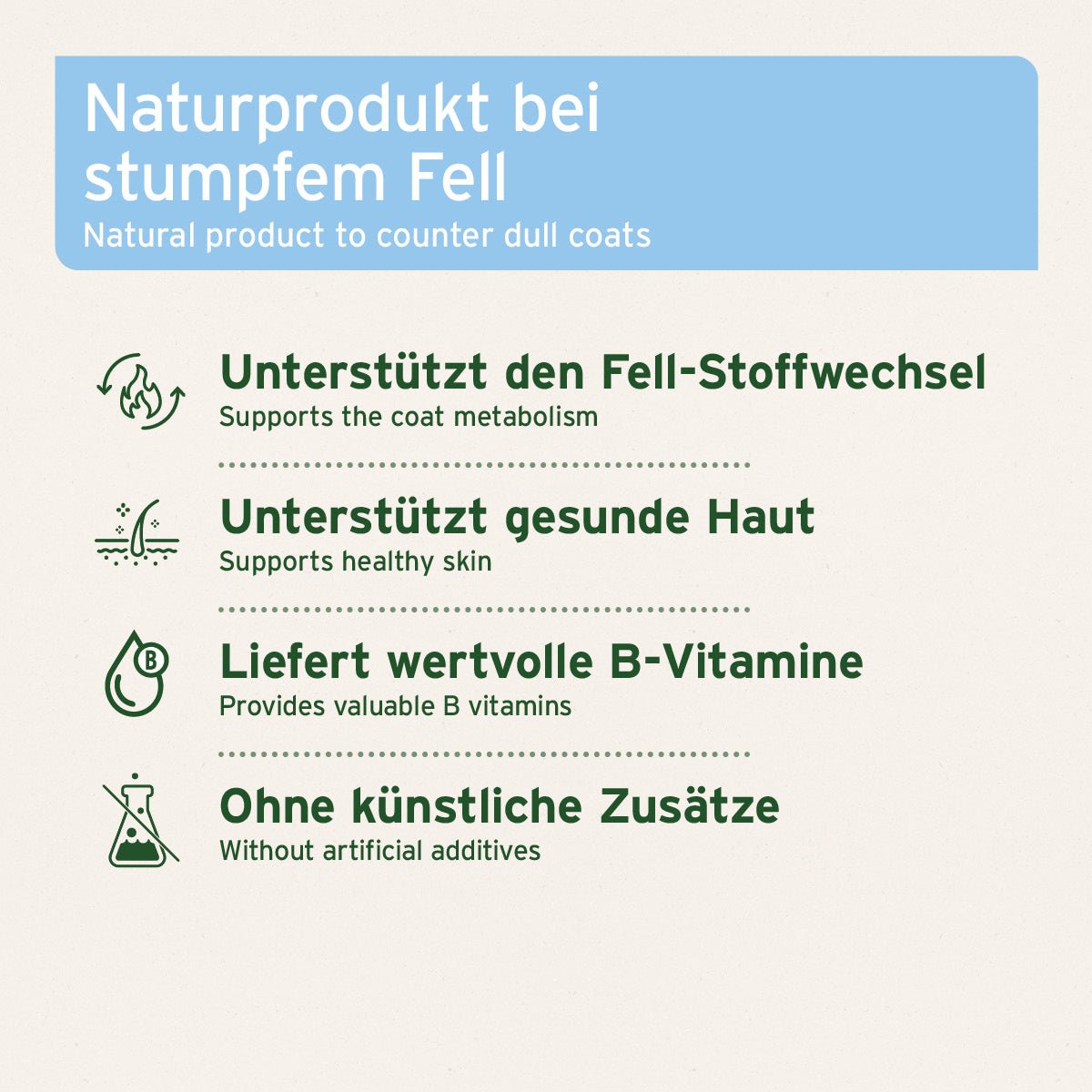 Bierhefe Pulver für gesundes Fell und Haut bei Pferden, natürlich ohne künstliche Zusätze, mit wertvollen B-Vitaminen