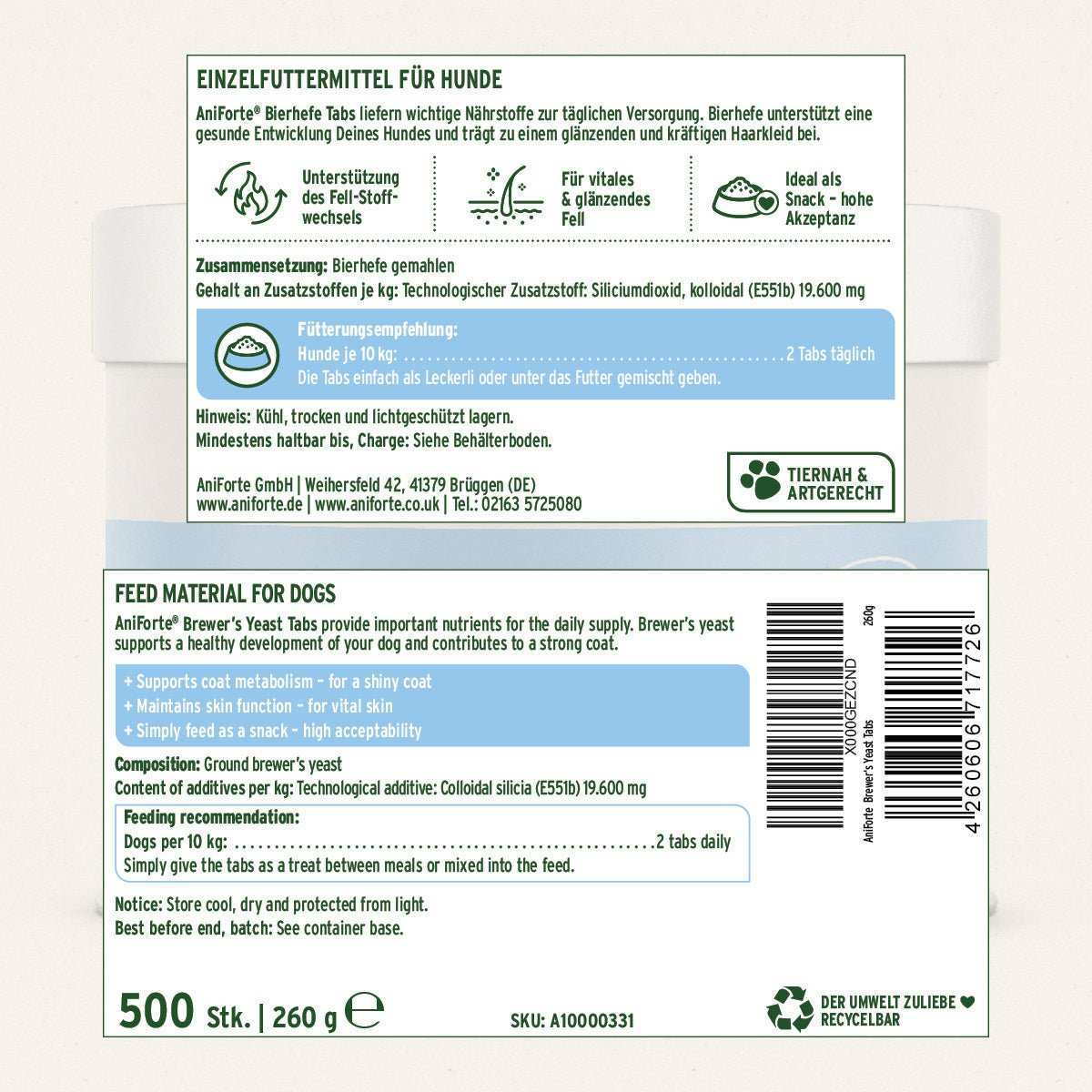 Produktetikett Bierhefe Tabs - AniForte