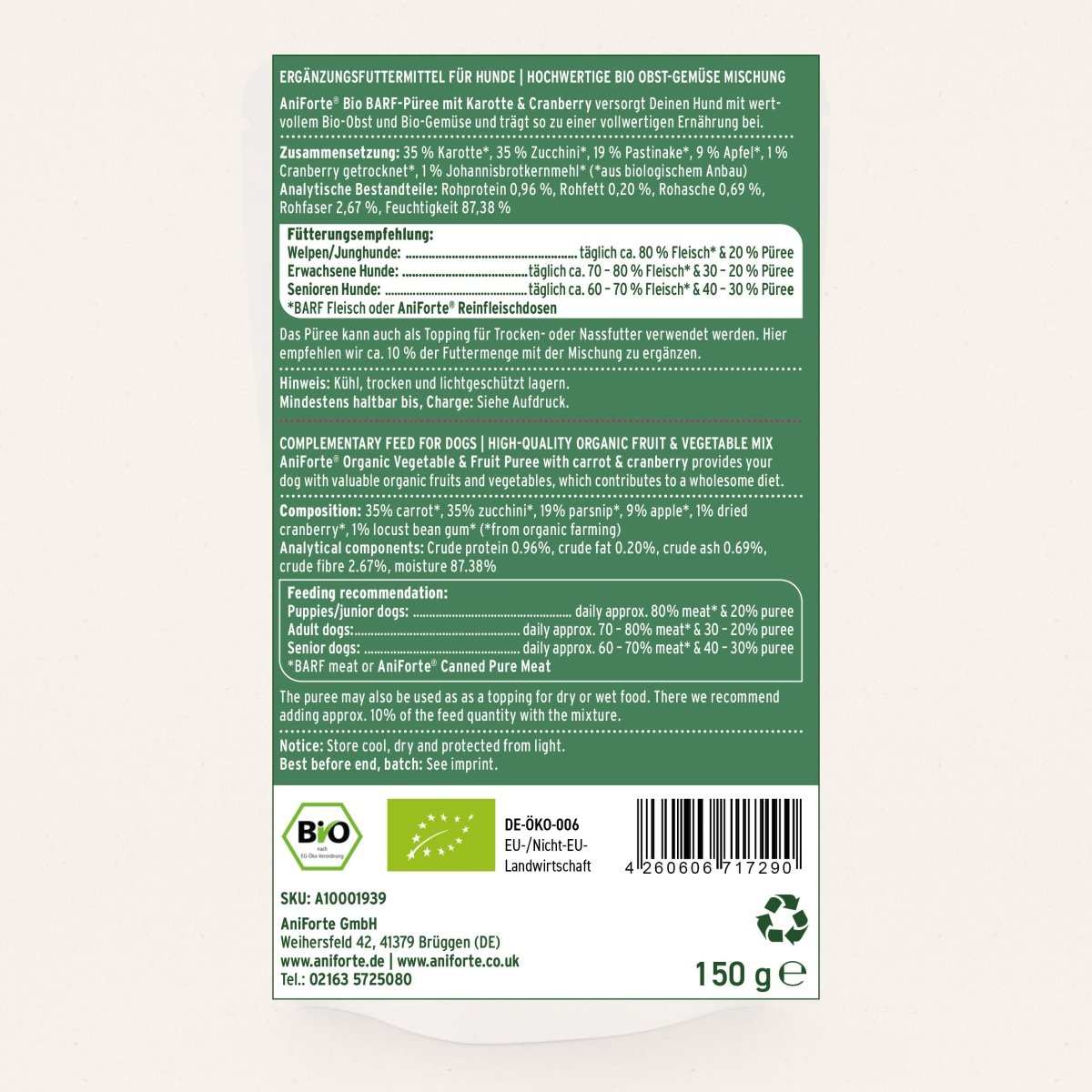 Bio BARF-Püree – 3er Probier-Set mit Bio-Obst- und Gemüse-Mixen für Hundeernährung.