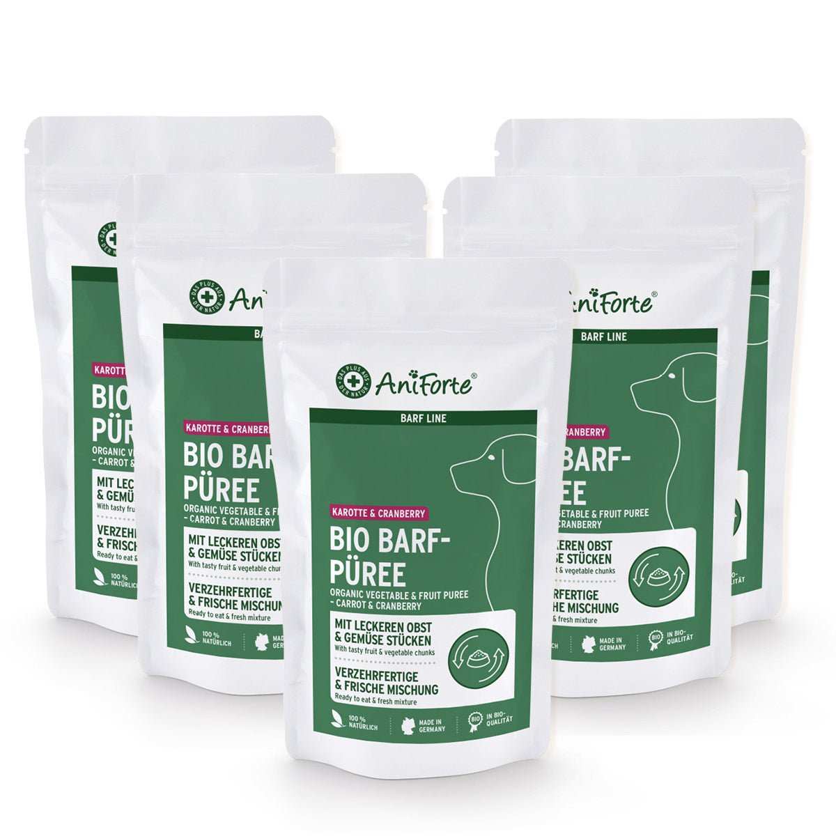 Bio BARF-Püree für Hunde, "Karotte & Cranberry", gesunde Obst-Gemüse-Mischung, AniForte, hochwertig, BIO-Qualität.