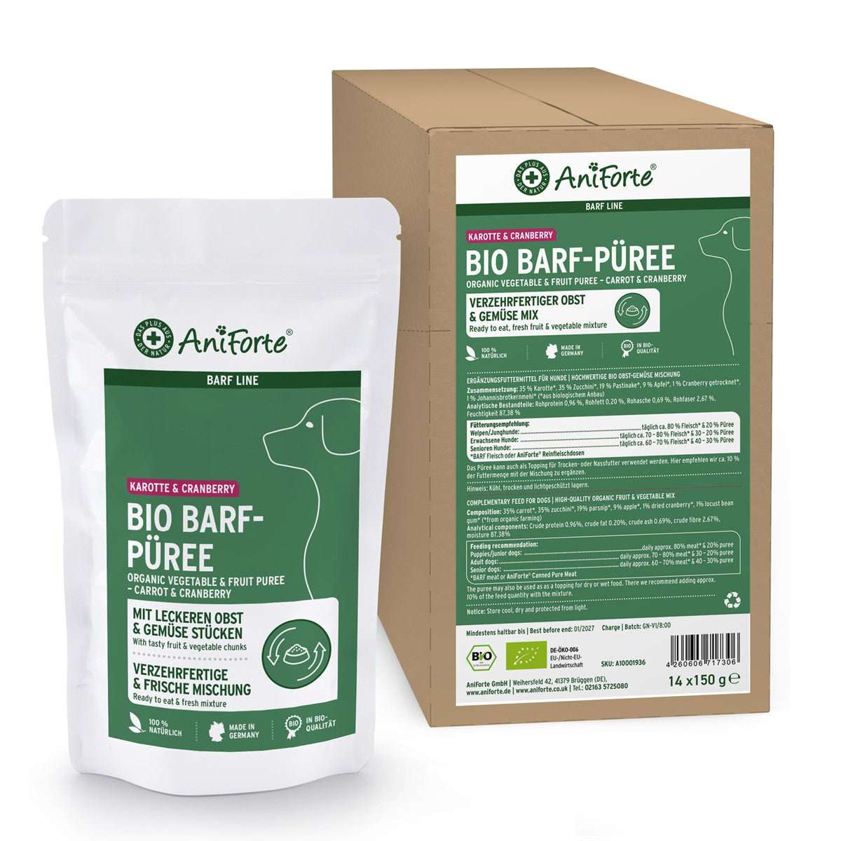 Bio BARF-Püree für Hunde – Karotte & Cranberry Mix in BIO-Qualität, ideal zum Barfen.