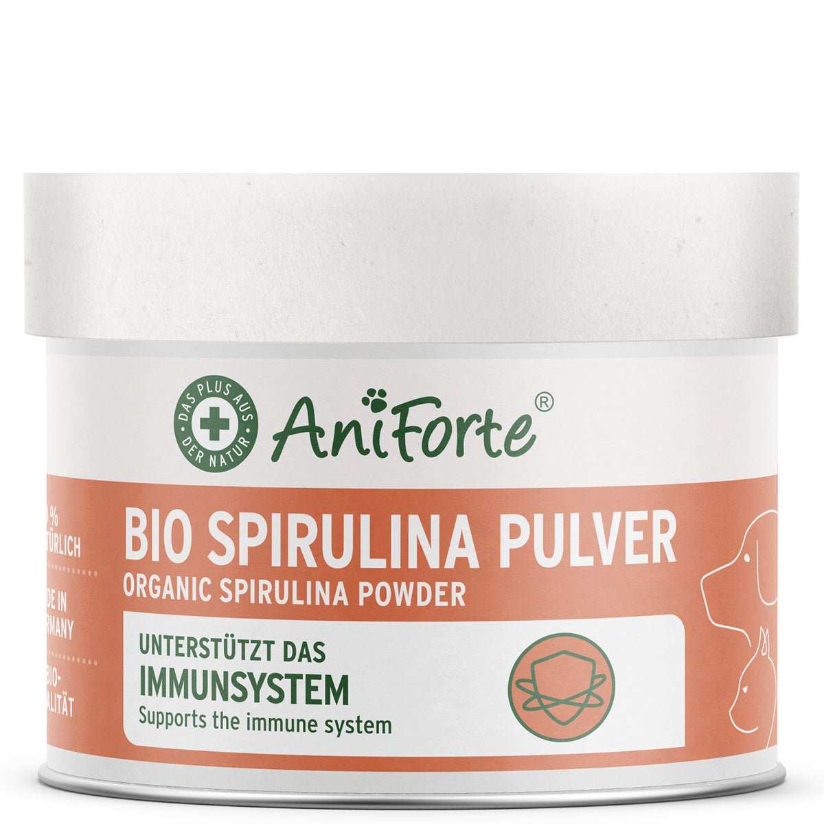 Bio Spirulina Pulver für Hunde und Katzen, unterstützt Immunsystem und Stoffwechsel, reich an natürlichem Chlorophyll und Protein, Bio-Qualität.