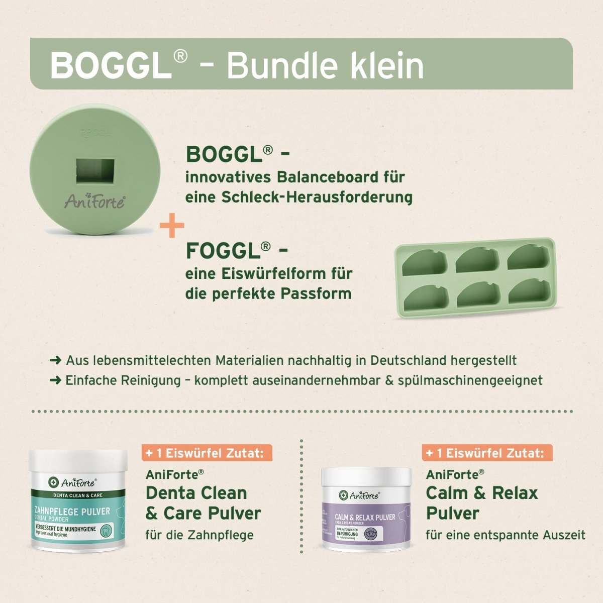 AniForte BOGGL® Bundle mit Balanceboard und FOGGL® Eiswürfelform für spielerische Schleckbeschäftigung und Entspannung beim Hund