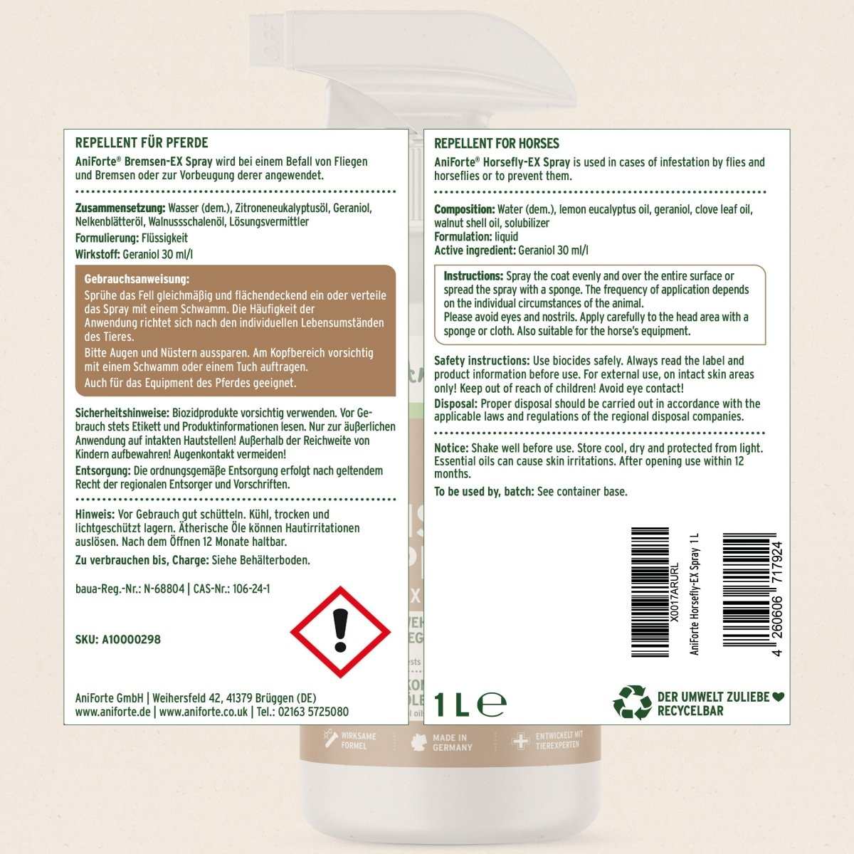 Bremsen-EX Spray für Pferde, effektiver Schutz gegen Fliegen und Bremsen, AniForte®, langanhaltende Wirkung.