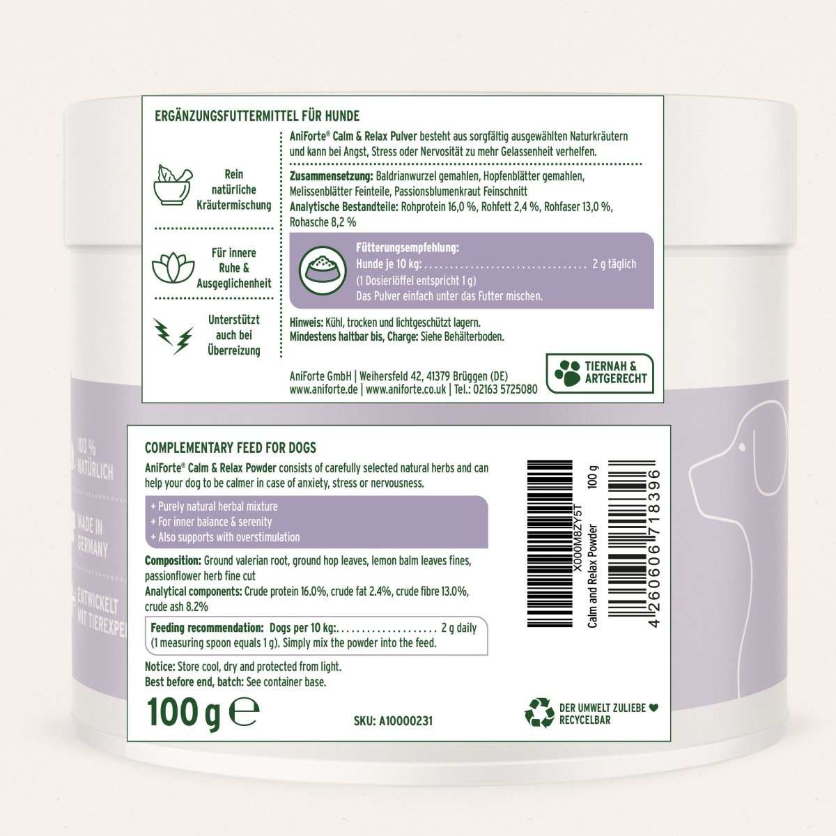 AniForte® Calm & Relax Kräutermischung für Hunde als Unterstützung gegen Stress und Nervosität.