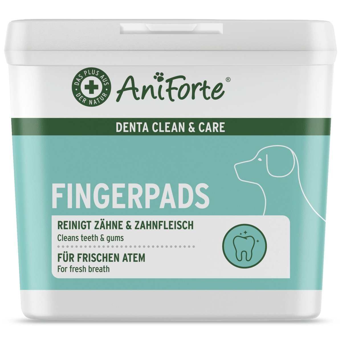 Denta Clean & Care Fingerpads für Hunde in einer blauen Verpackung zur Zahn- und Zahnfleischpflege.