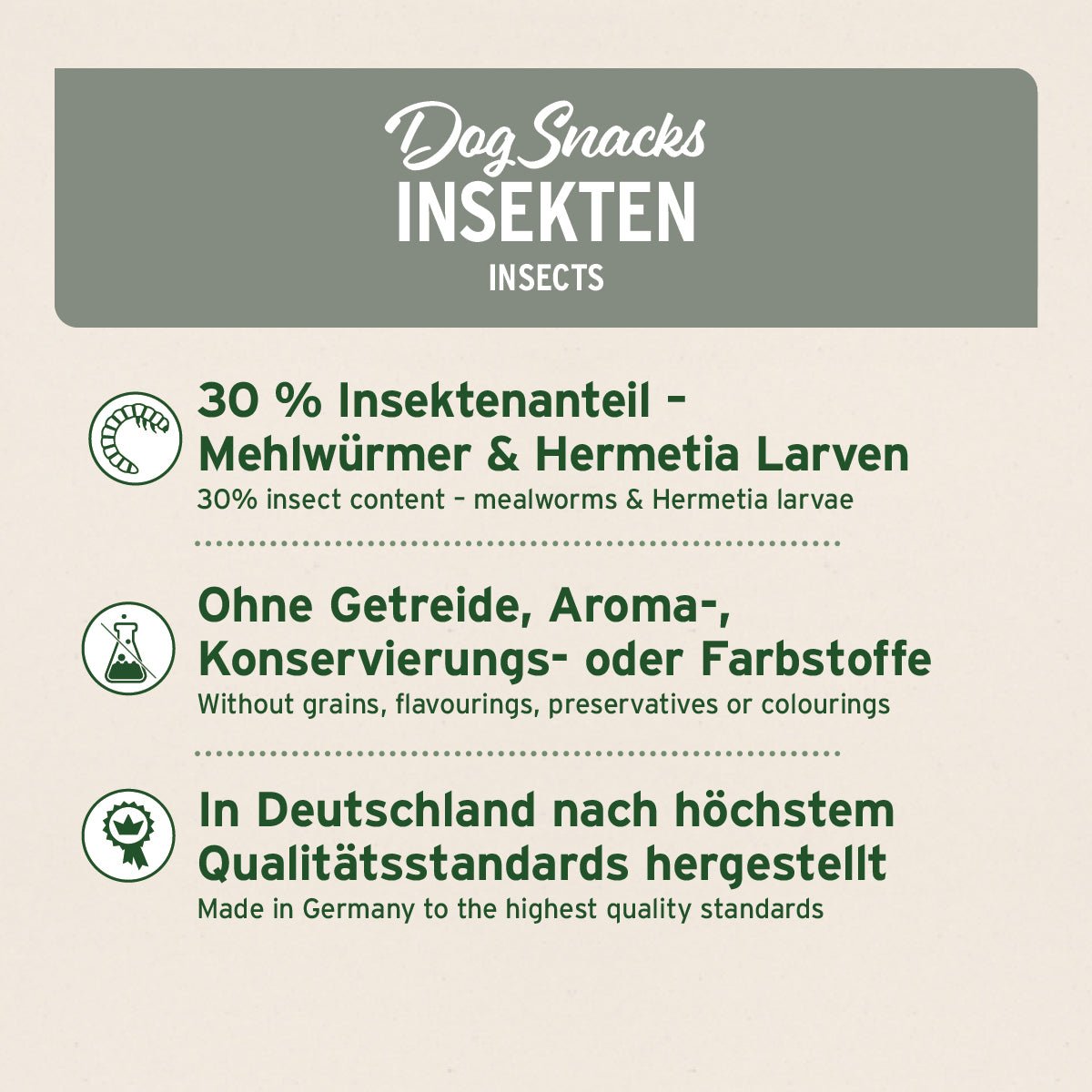 Dog Snacks Insekten mit 30% Mehlwürmern und Hermetia Larven, getreidefrei, ohne Zusatzstoffe, in Deutschland hergestellt