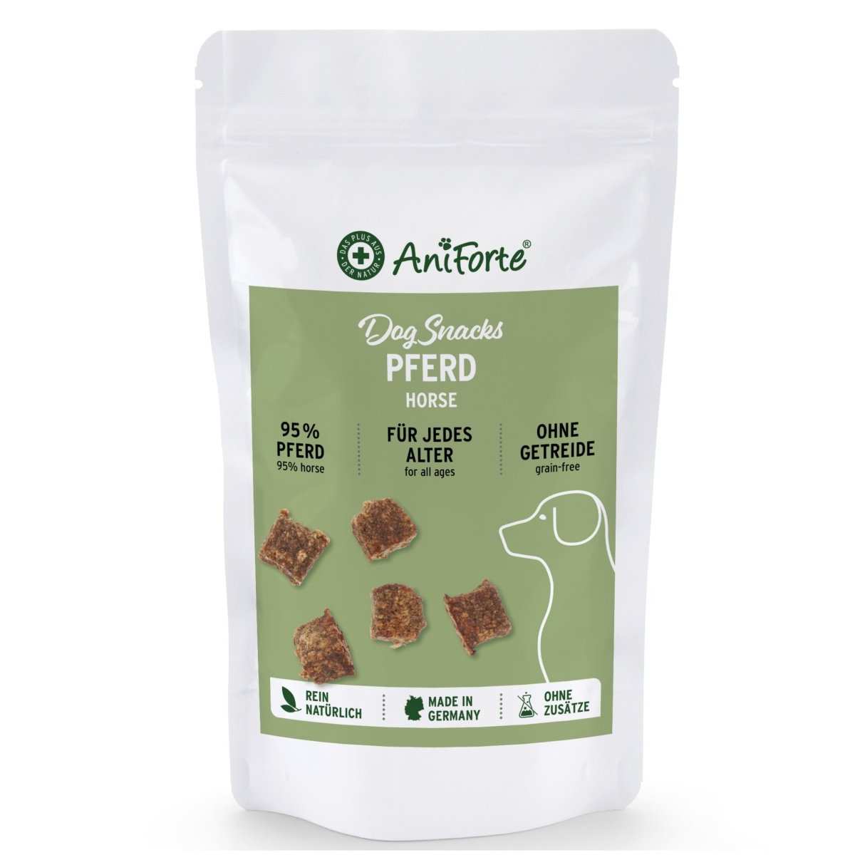 Dog Snacks Pferd mit reinem Pferdefleisch, 95% Pferd, ohne Getreide, AniForte®, Hundeleckerlis.