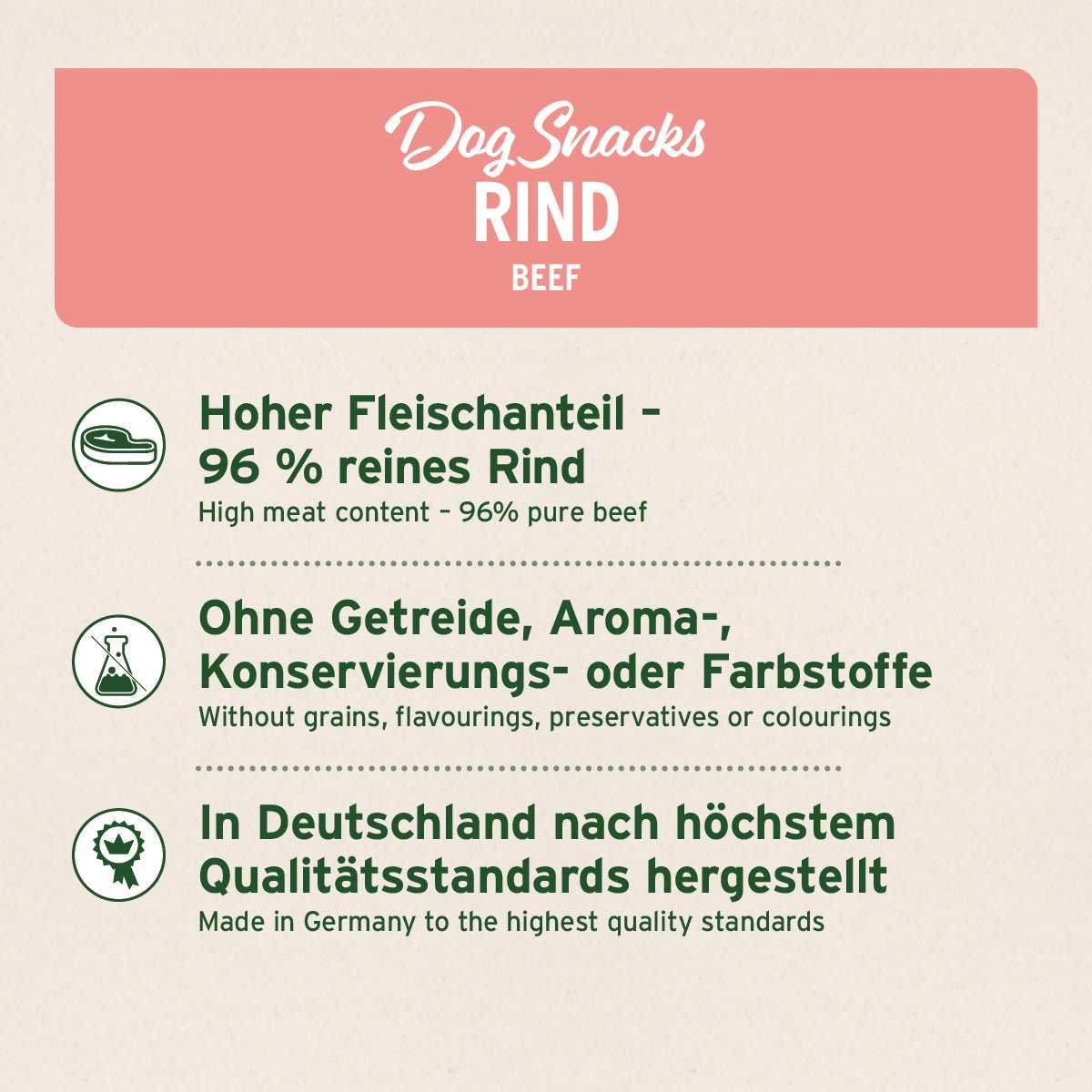 AniForte® Dog Snacks Rind 96% reines Rindfleisch, getreidefrei, ohne Zusatzstoffe, schonend luftgetrocknet, weiche Textur, hochwertige Hundeleckerlis aus deutscher Herstellung