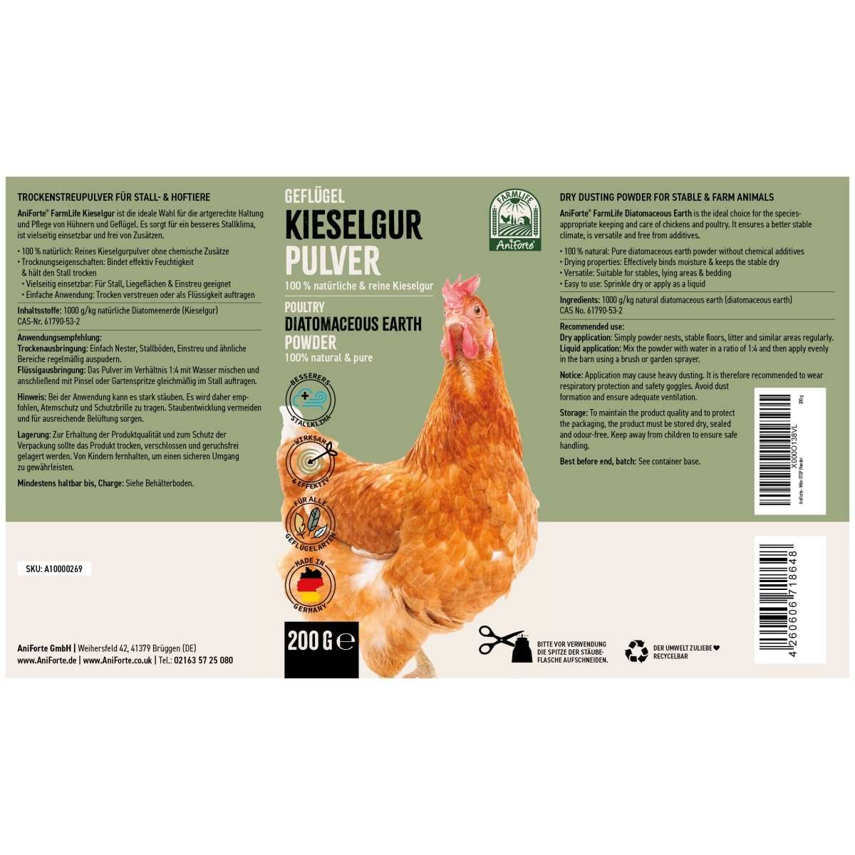 Etikett FarmLife Kieselgur Pulver 200g - ehemals Milben - STOP - AniForte