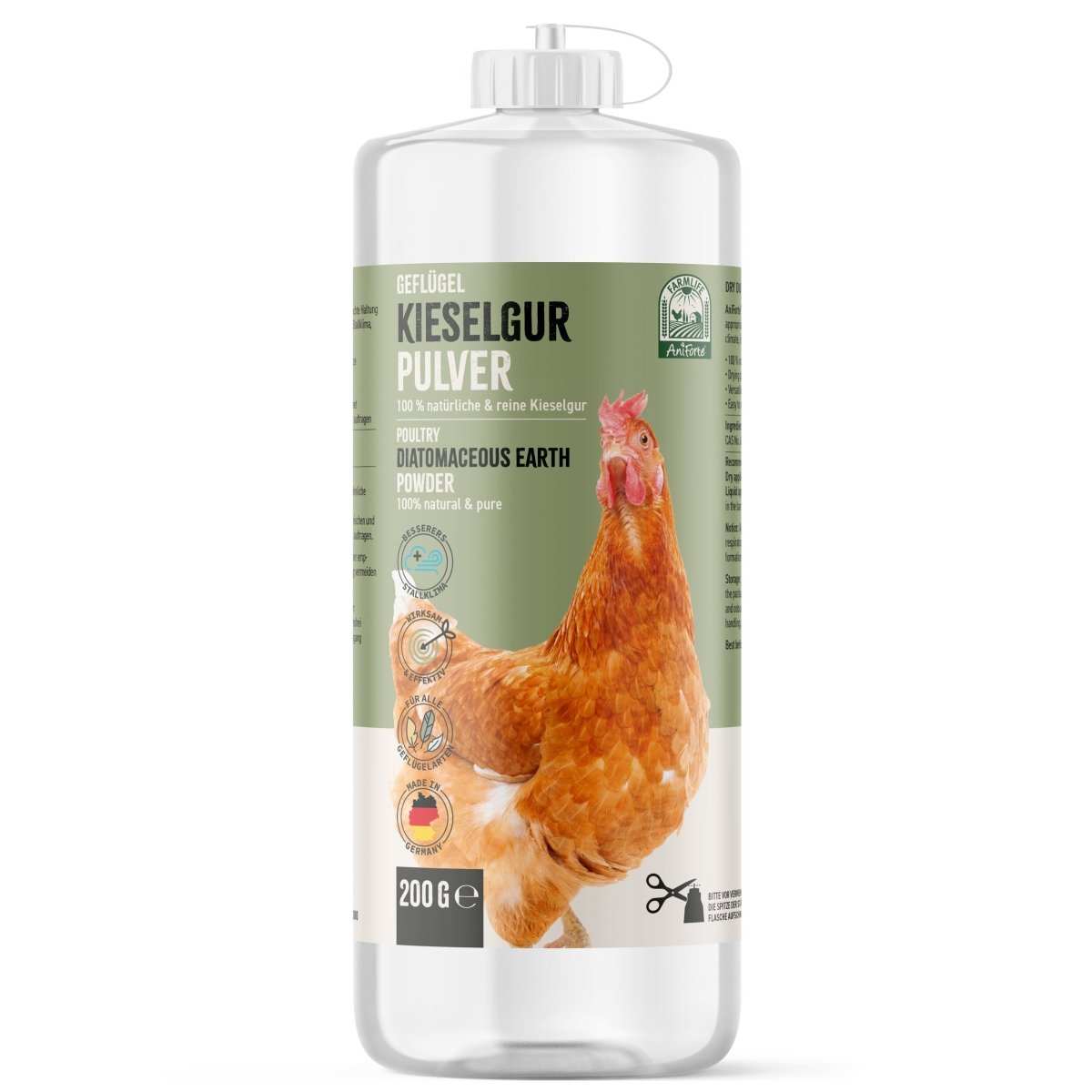 Flasche FarmLife Kieselgur Pulver 200g - ehemals Milben - STOP - AniForte