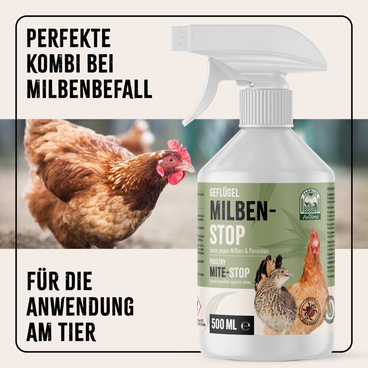 Flasche FarmLife Kieselgur Pulver 200g - ehemals Milben - STOP - AniForte mit Abbildung von Hunh.
