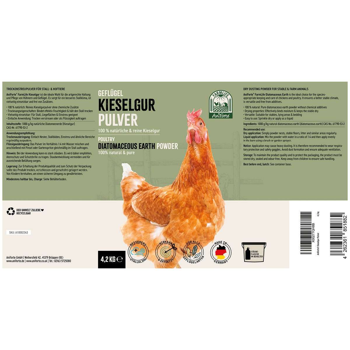 Etikett FarmLife Kieselgur Pulver - ehemals Milben - STOP - AniForte