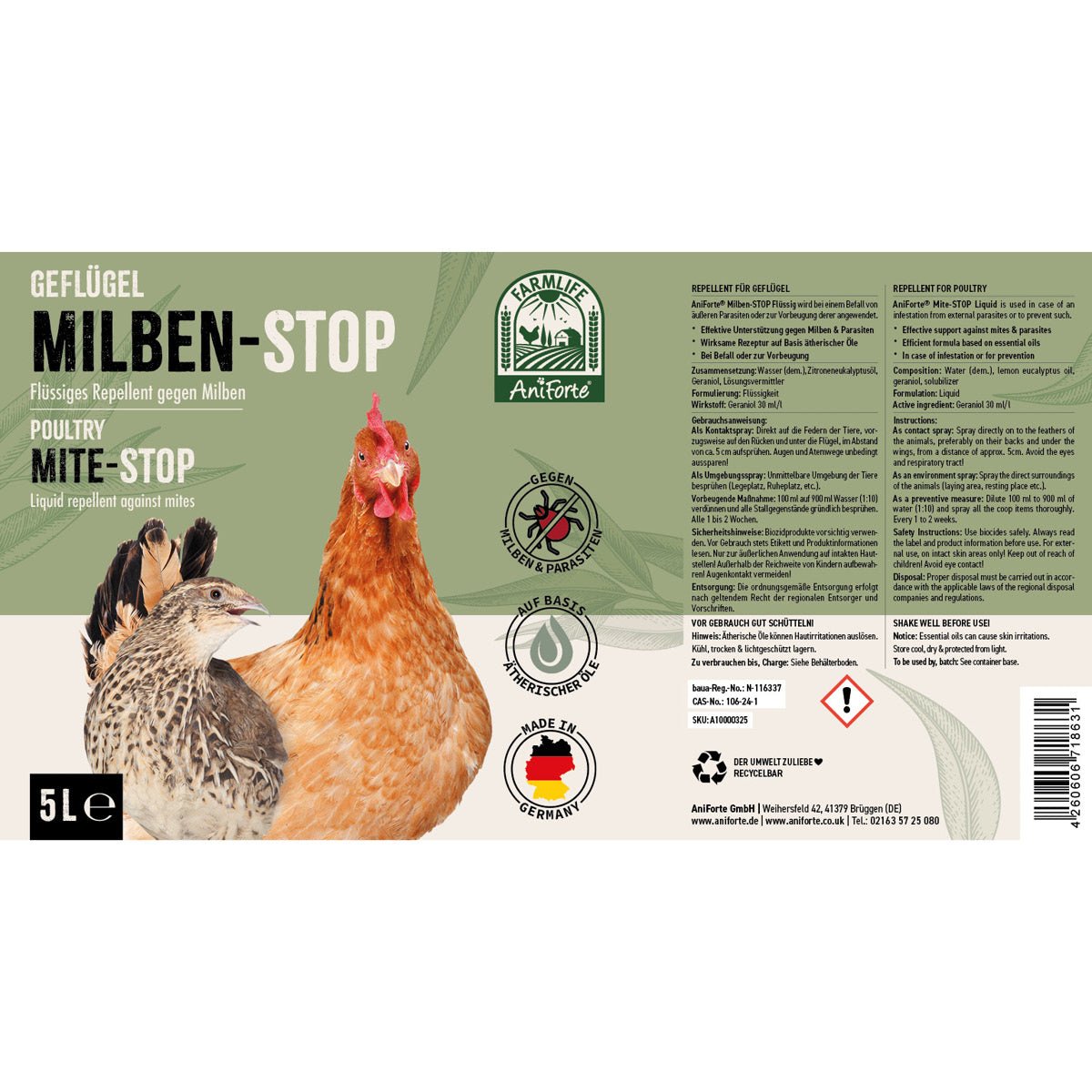FarmLife Milben-STOP flüssig Repellent gegen Hühnermilben mit ätherischen Ölen zur Stall- und Tierbehandlung