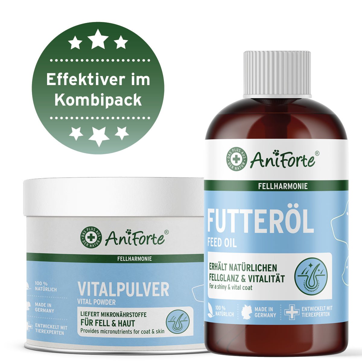 AniForte® Fellglanz-Set für Hunde mit natürlichen Ölen und Vitalpulver für gesundes, glänzendes Fell