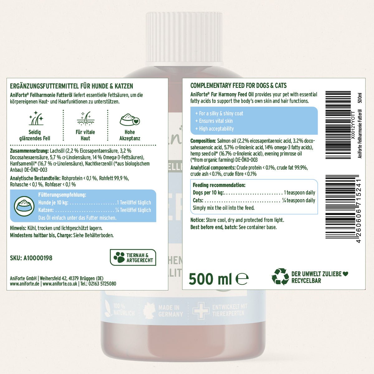 AniForte® Fellglanz-Set für Hunde mit natürlichen Ölen und Vitalpulver zur Fellpflege