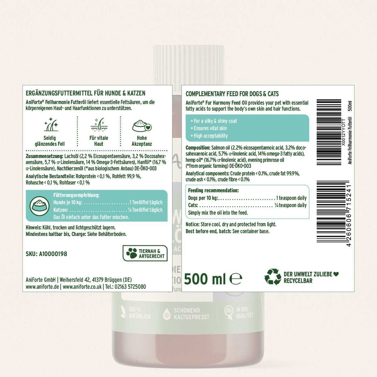 Etikett mit Flasche im Hintergrund Fellglanz Set - AniForte