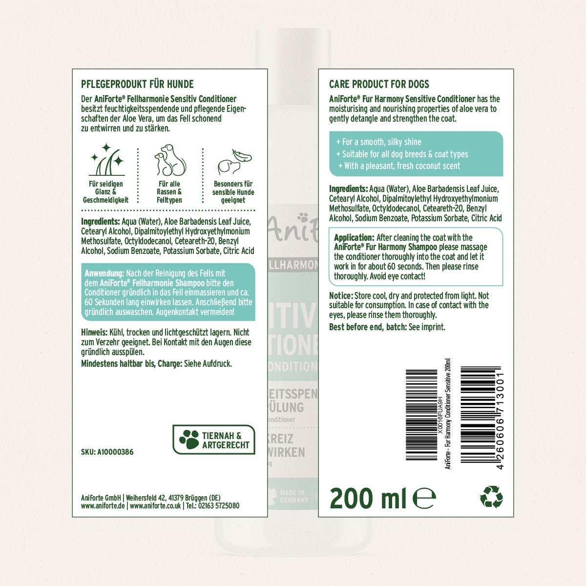 Produktetikett Fellharmonie Conditioner Sensitiv - AniForte