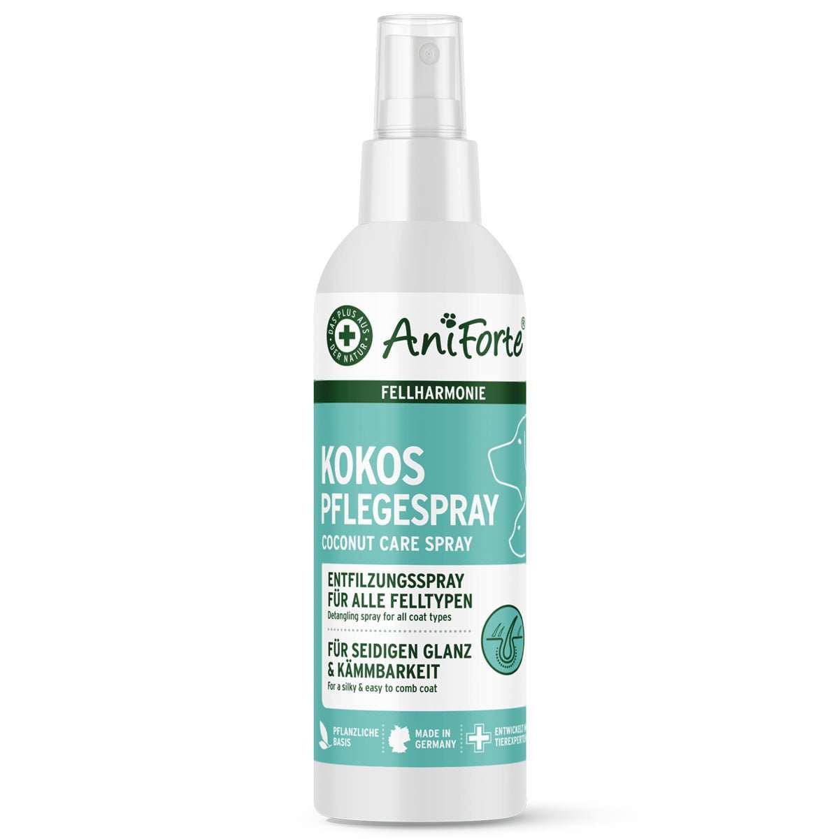Sprühflasche AniForte® Fellharmonie Pflegespray Kokos für Hunde & Katzen, Entfilzung, Aloe Vera, Jojobaöl, Sheabutter, Kokosduft, Pflege