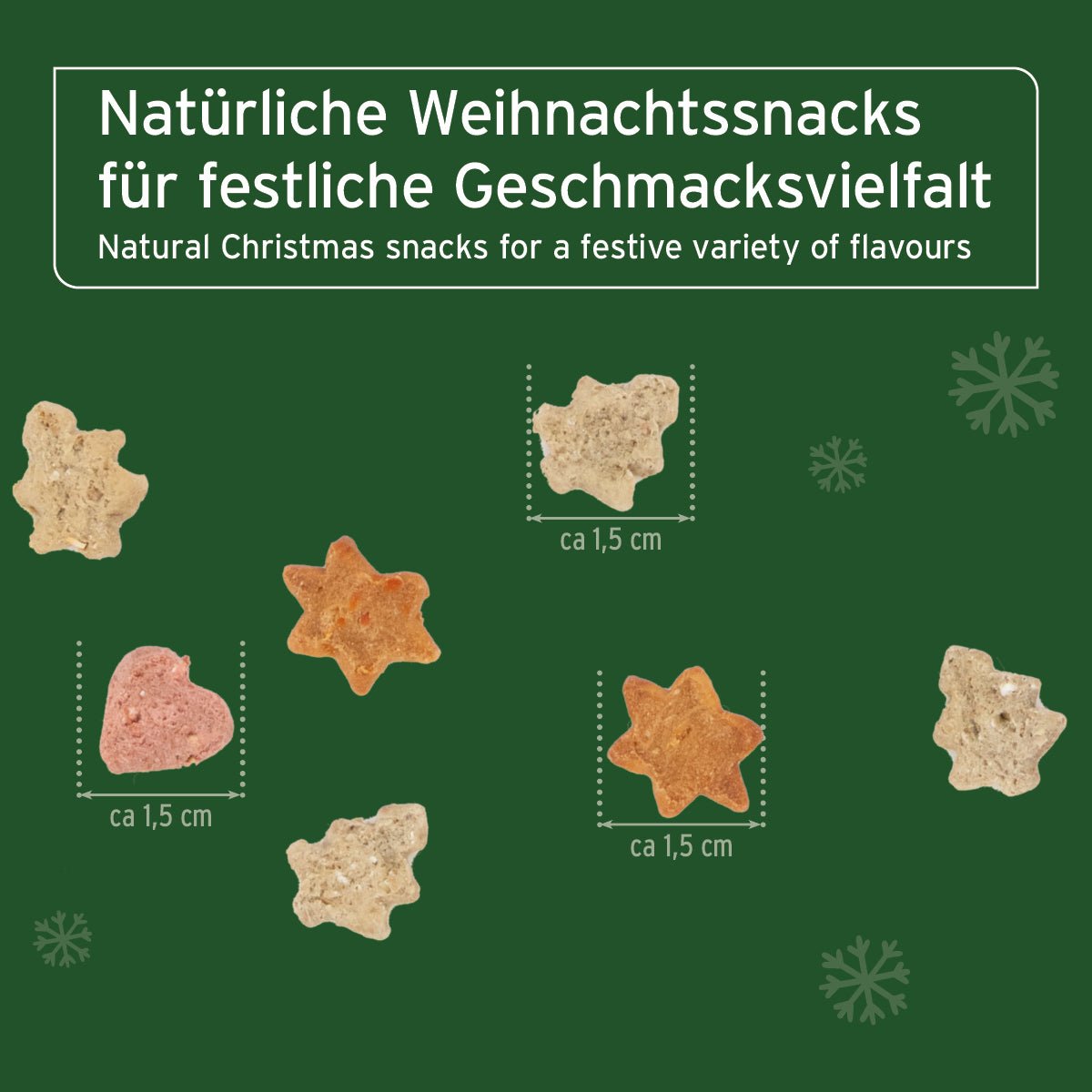 AniForte® Festtags-Knuspertüte mit natürlichen, weihnachtlichen Hundesnacks in verschiedenen Geschmacksrichtungen, knusprig und ca. 1,5 cm groß, ideal als natürliche Belohnung für Hunde.
